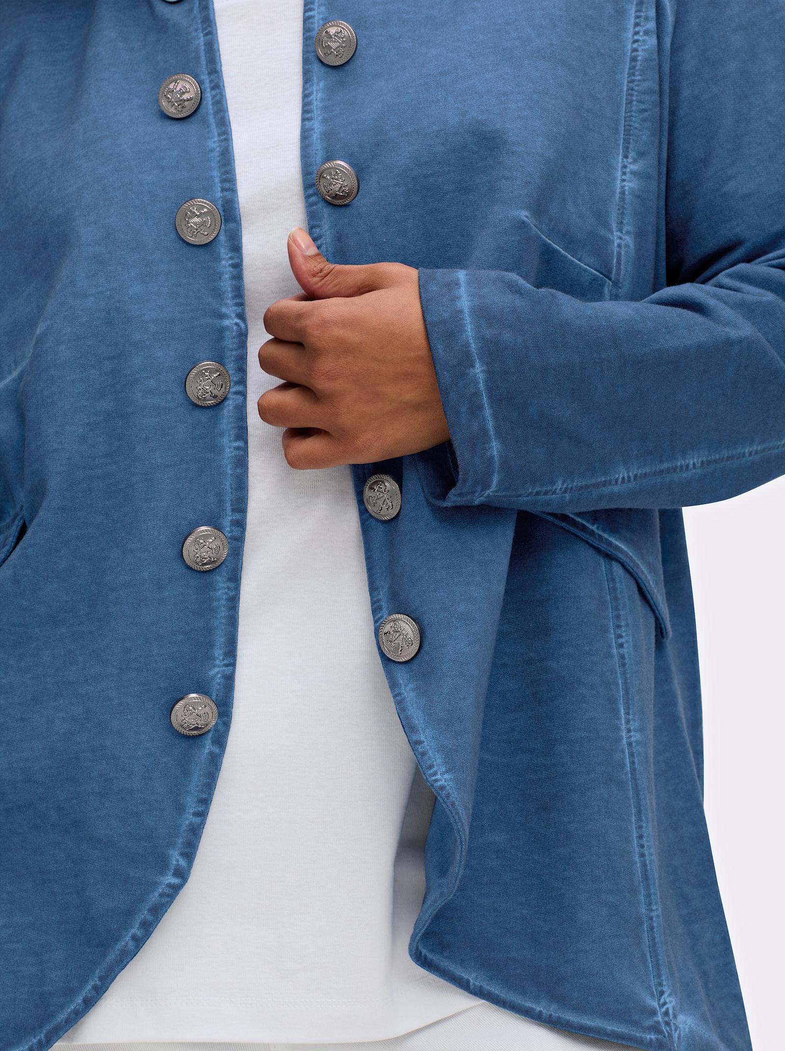 Sweatjacke in Oil-dyed-Optik - jeansblau