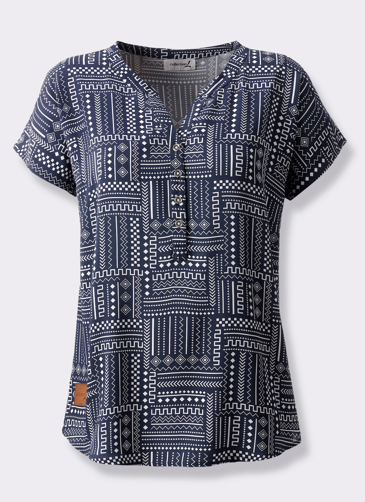 Druckbluse - marine-ecru-gemustert
