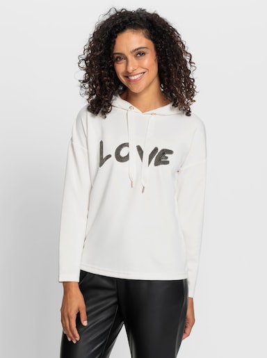Kapuzensweatshirt mit LOVE-Schriftzug - champagner-bronzefarben-bedruckt
