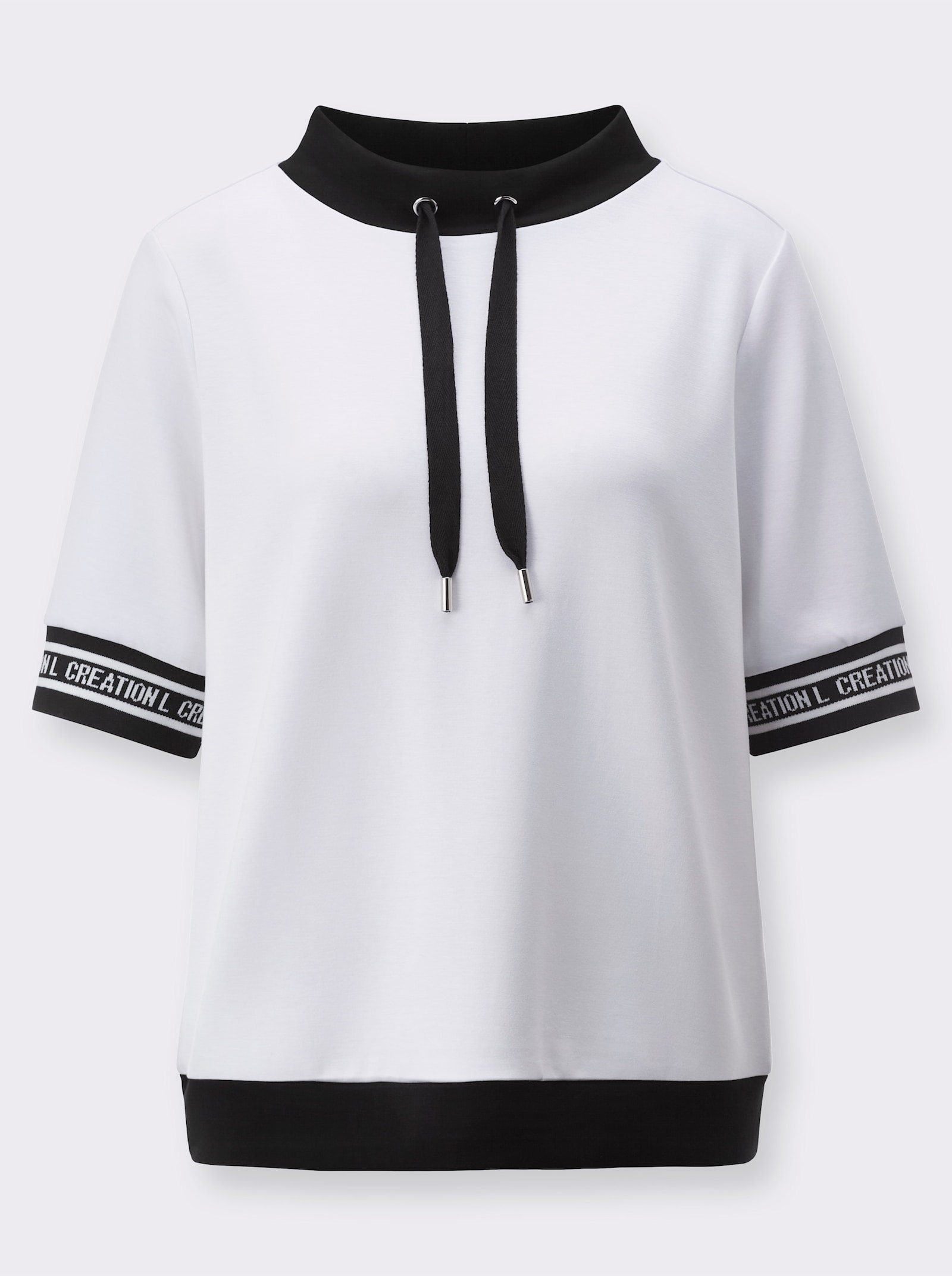 Kurzarmshirt mit weitenregulierbarem Stehkragen - weiß-schwarz