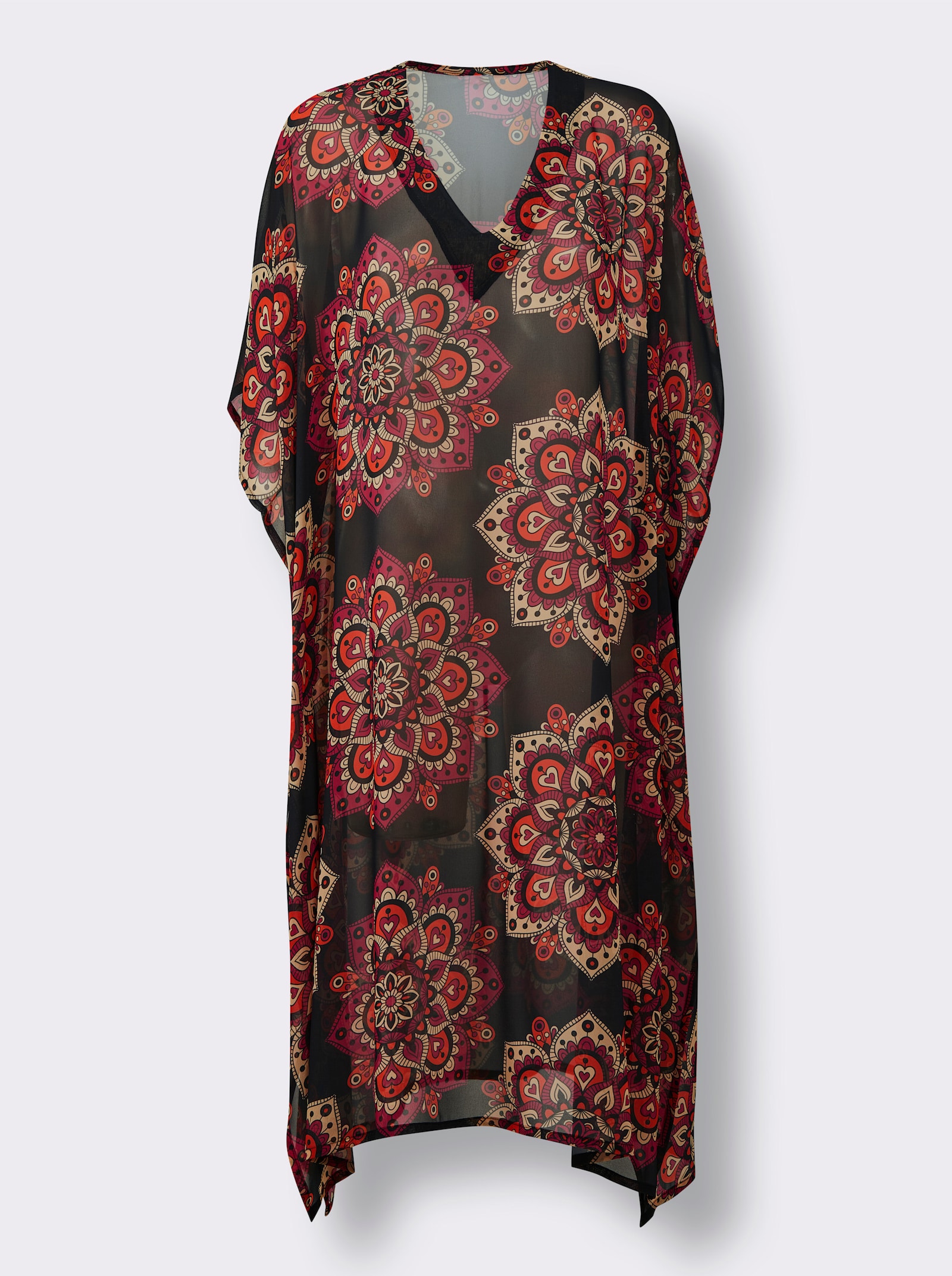 feel good Kaftan mit V-Ausschnitt - schwarz-rot-bedruckt