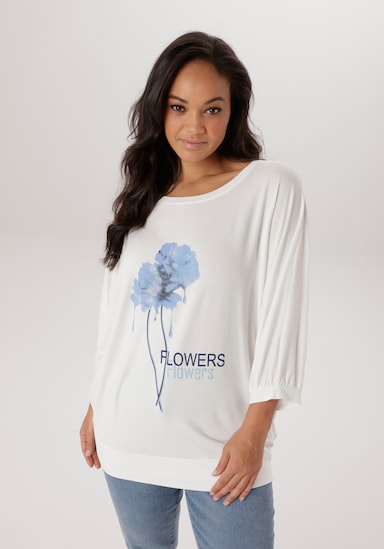 Aniston PLUS Fledermausshirt - weiß-blau