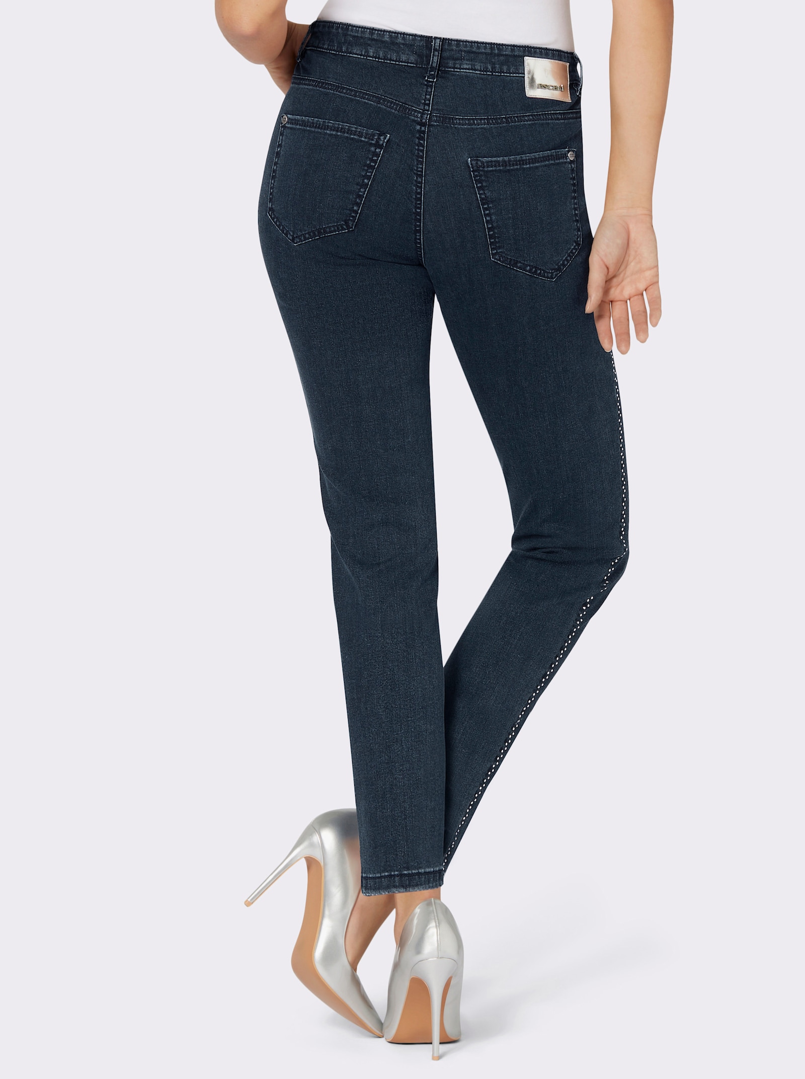Ascari 5-pocketjeans in stretchkwaliteit, met glittersteentjes - donkerblauw
