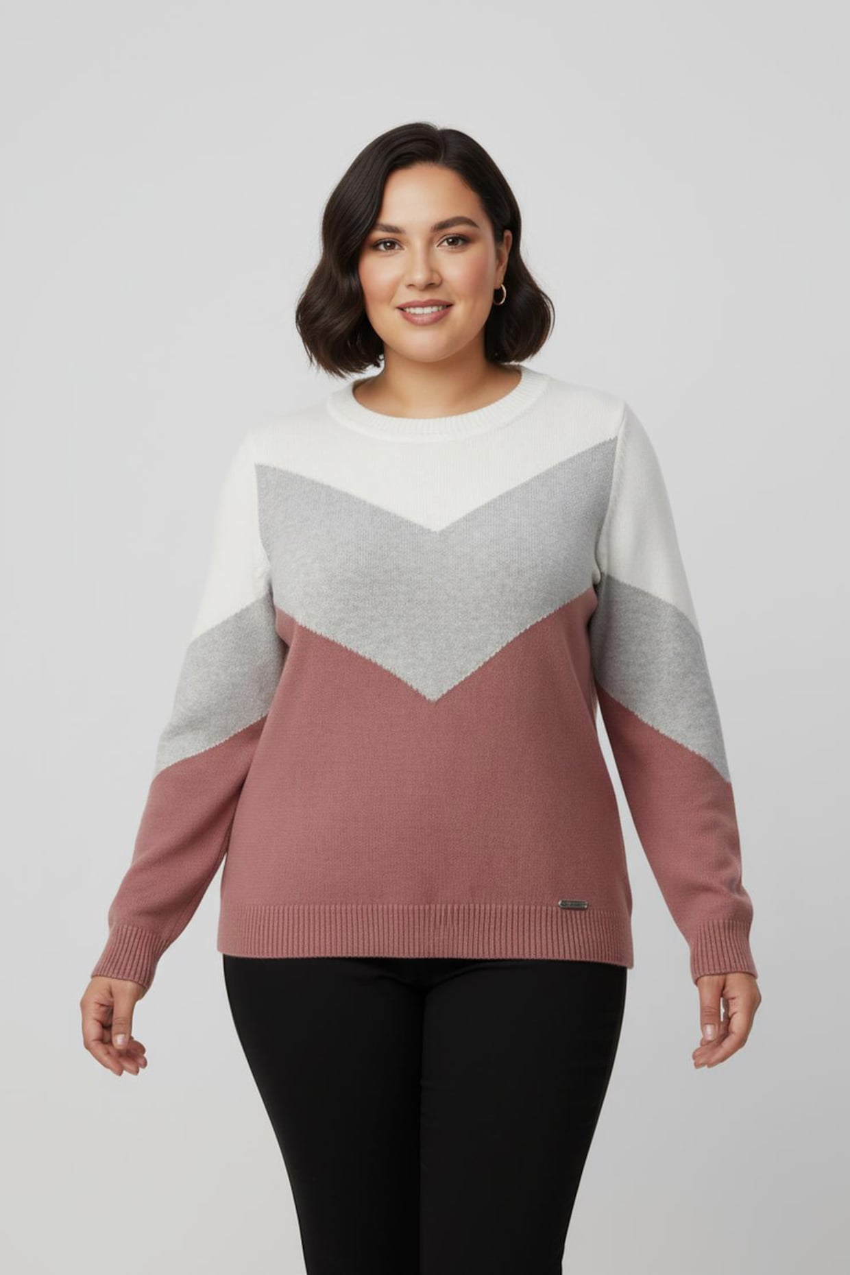 Rundhalspullover mit Colour-Blocking - rosenholz-hellgrau-meliert