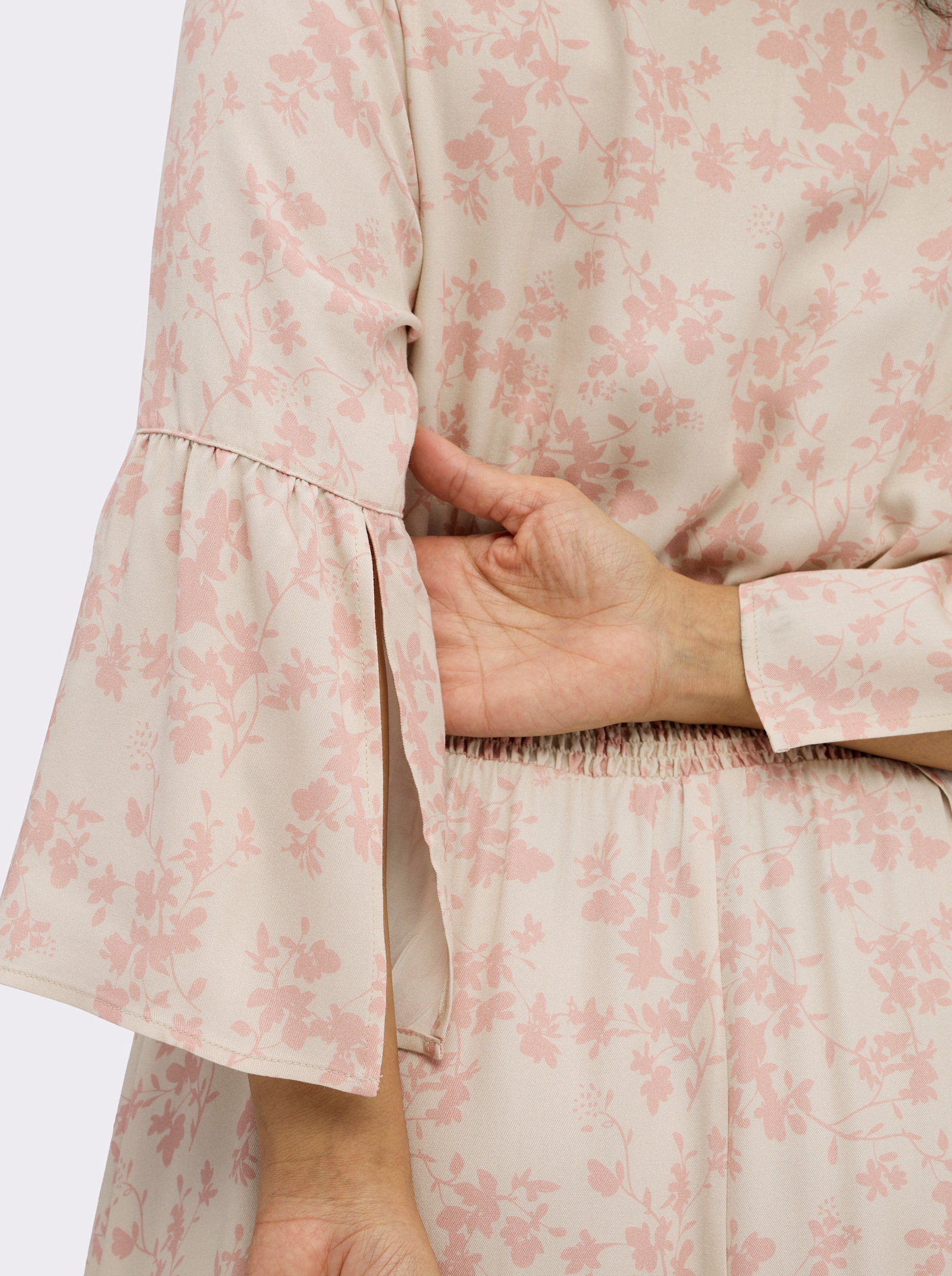 sheego Sommerkleid mit Volantärmeln - elfenbein-rosenquarz-bedruckt