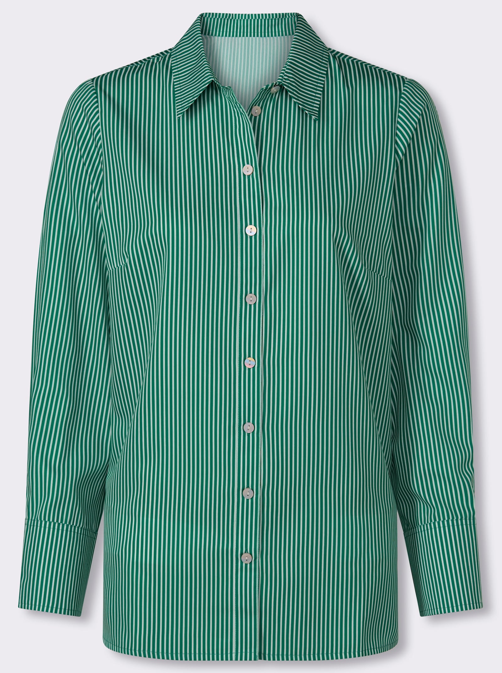 Longbluse mit Längsstreifen, pflegeleicht - grün-ecru-gestreift
