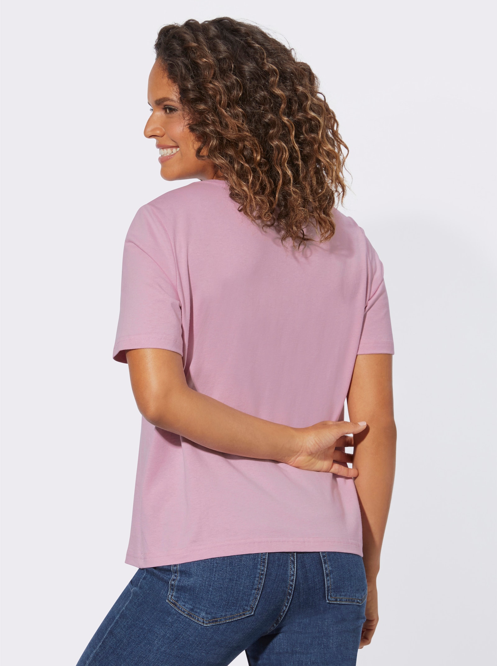 Tričko, okrúhly výstrih, kvetový motív - svetloružová