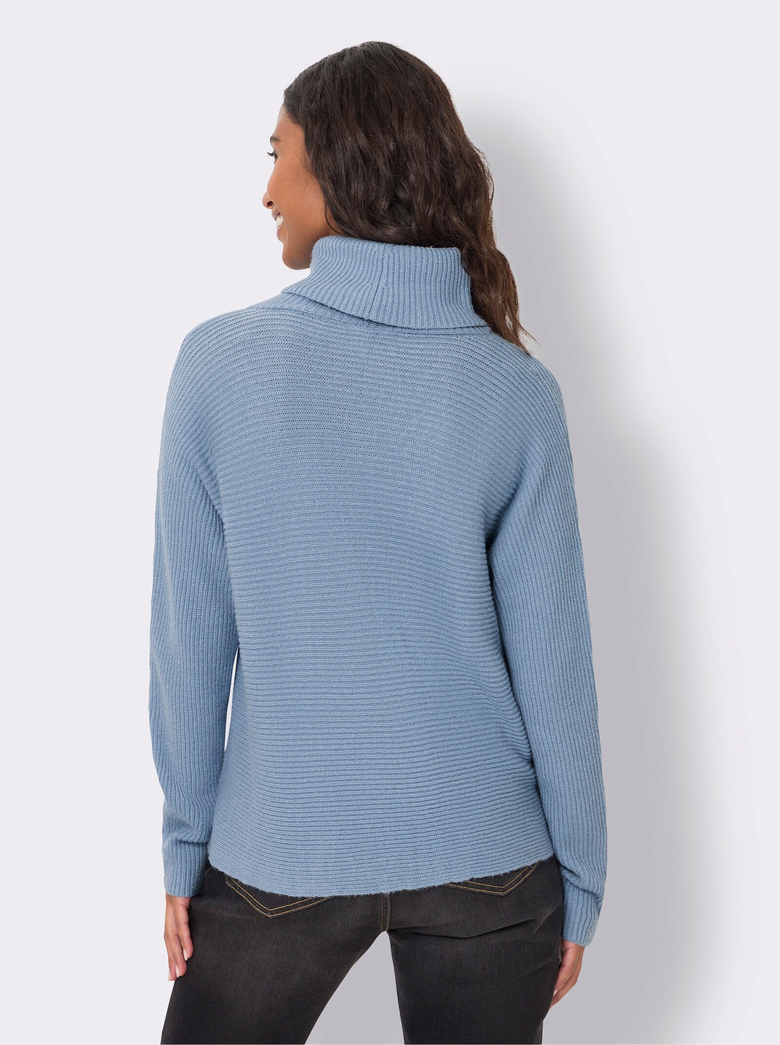 heine Pullover met rolkraag in riblook en vleermuismouwen - bleu