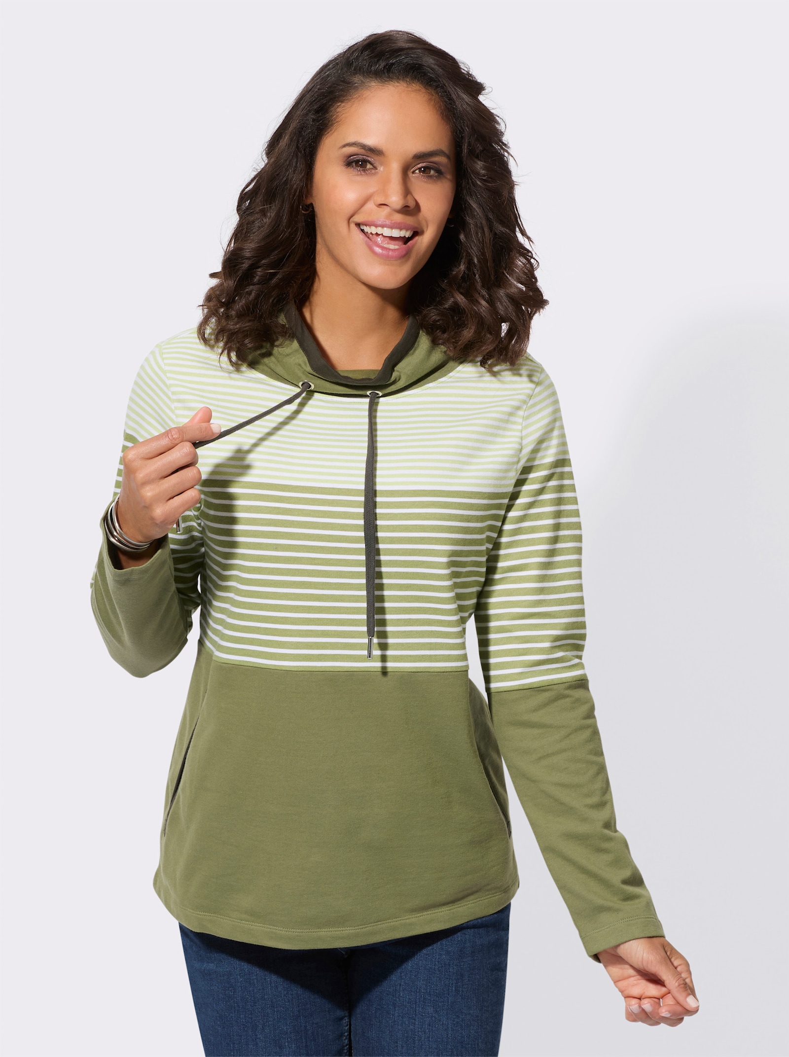 Sweatshirt mit Taschen - schilf-ecru-geringelt