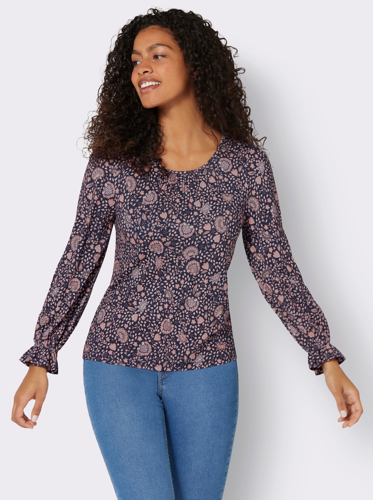 Shirt met lange mouwen - marine/rozenhout geprint