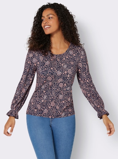 Langarmshirt mit gesmoktem Ärmelabschluss - marine-rosenholz-bedruckt