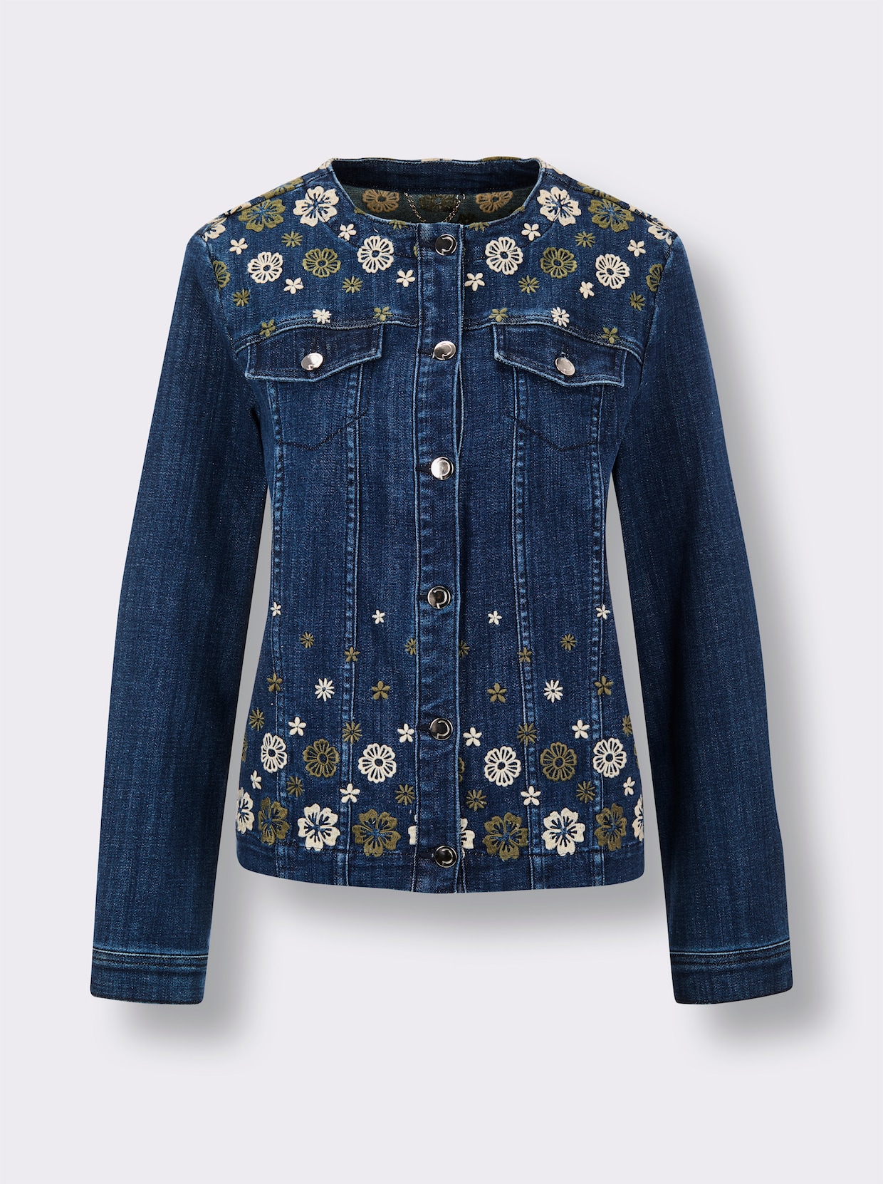CREATION L PREMIUM Jeansblazer mit Blütenstickerei, weicher Material-Mix - blue-stone-washed