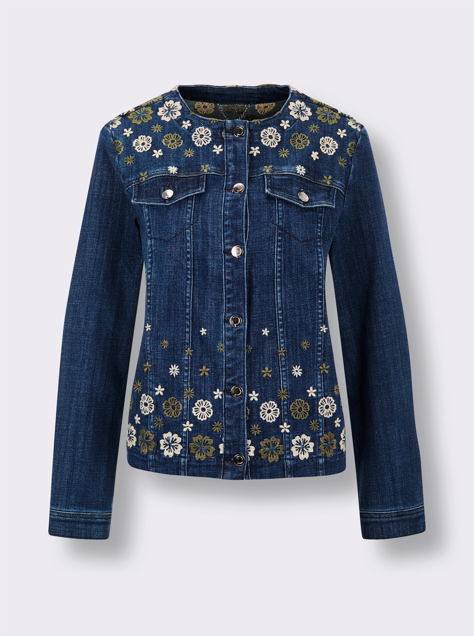 CREATION L PREMIUM Jeansblazer mit Blütenstickerei, weicher Material-Mix - blue-stone-washed