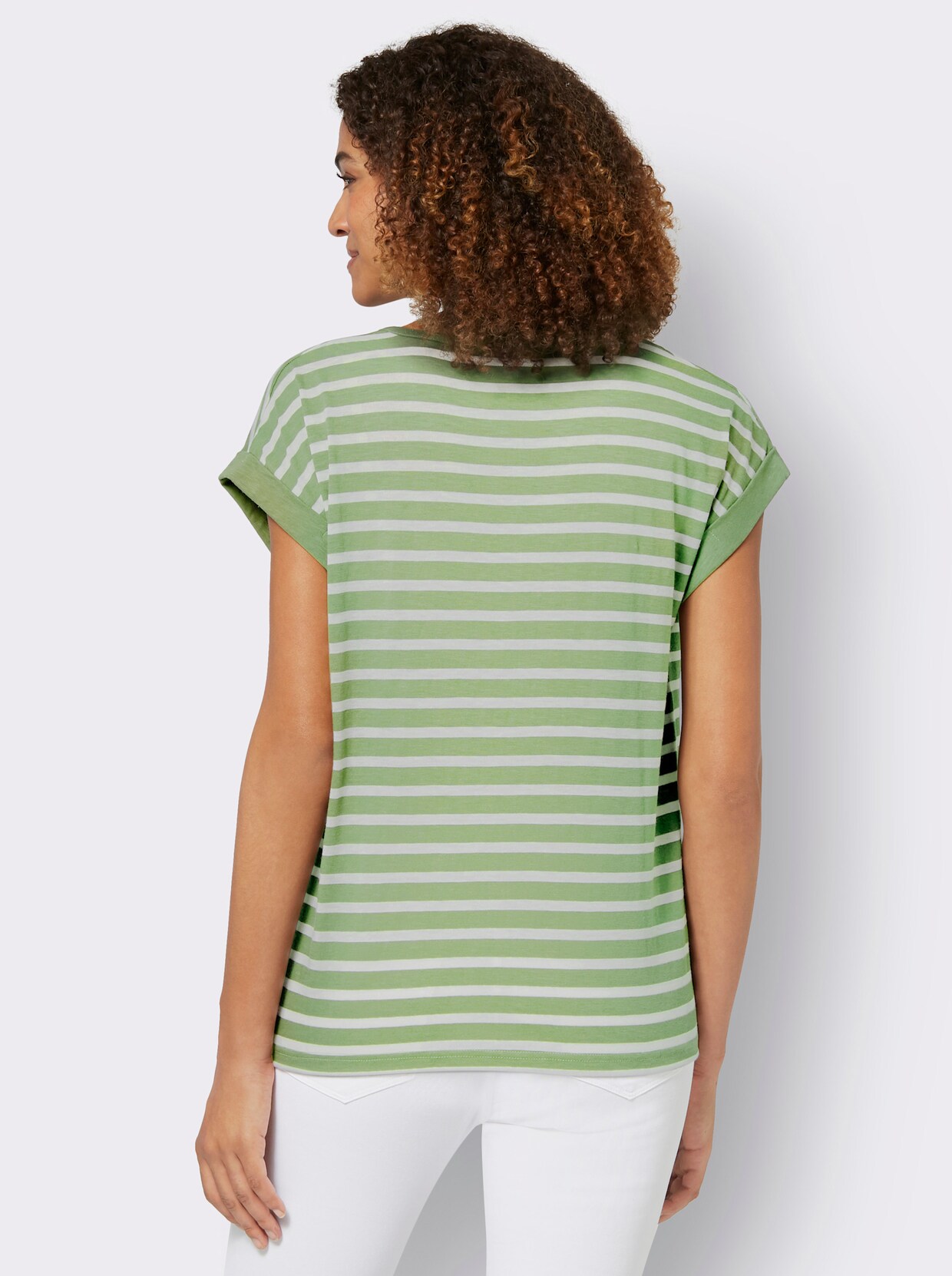 Kurzarmshirt - reseda-ecru-geringelt
