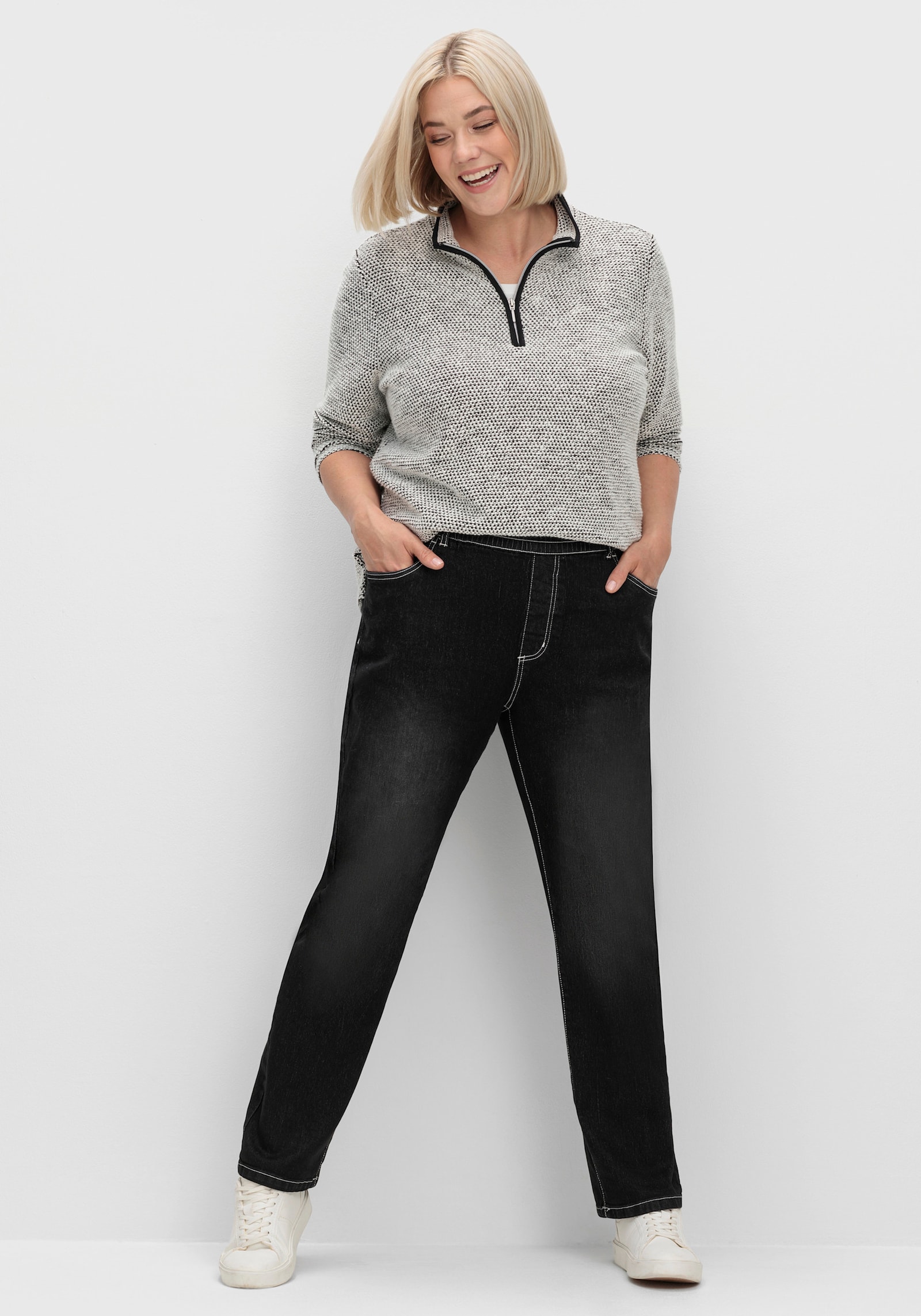 High-waist-Jeans mit hohem Rundum-Dehnbund - black-denim