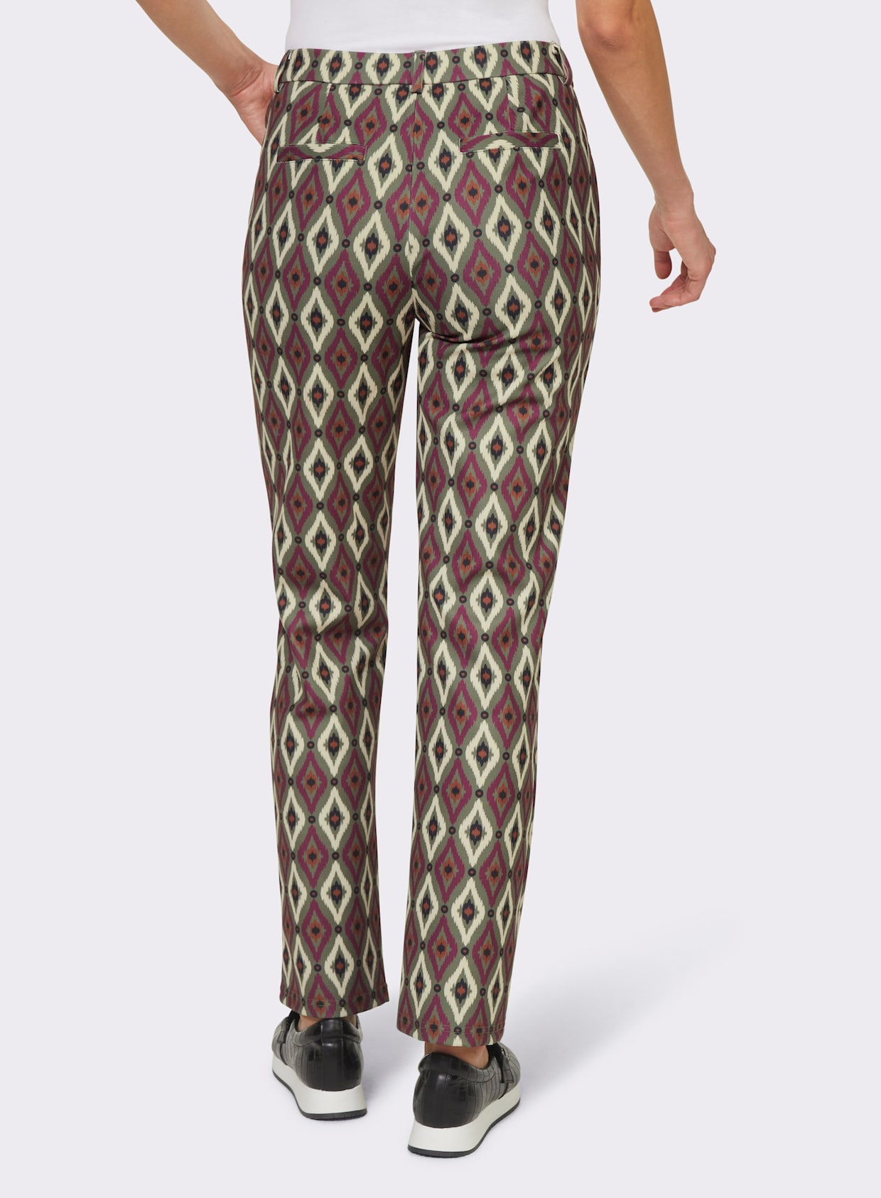 heine Broek met print - kaki/bordeaux bedrukt