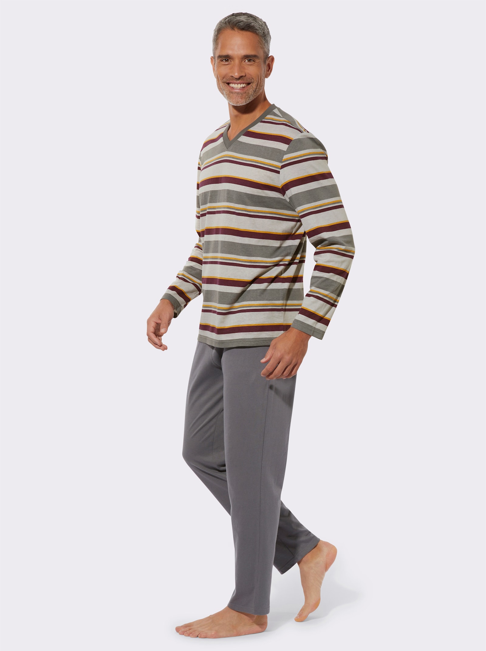 Pyjamas med randmönster - antracit-ljusgrå-randig