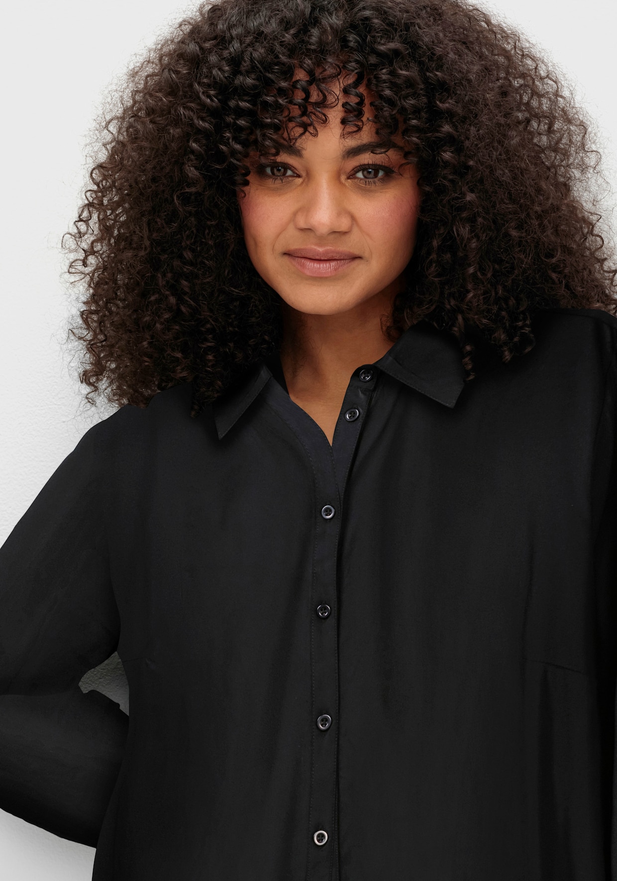 sheego Hemdbluse - schwarz + schwarz-bedruckt