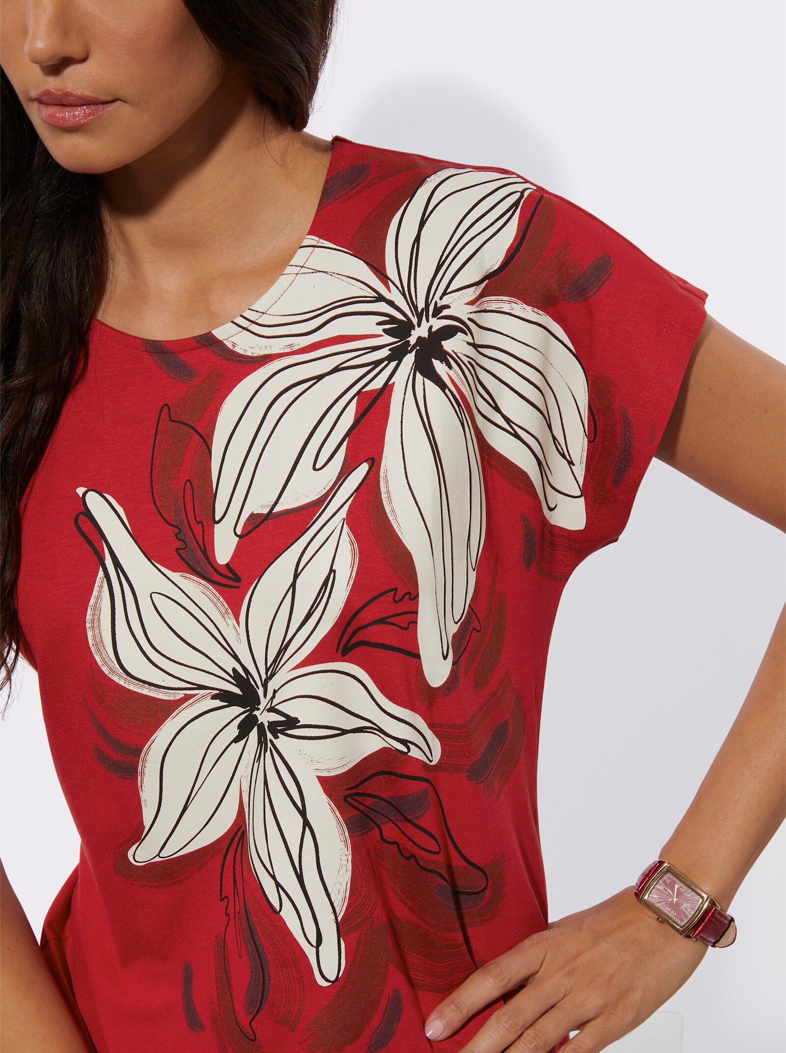  Print-Shirt in Stretch-Qualität - rot-champagner-bedruckt