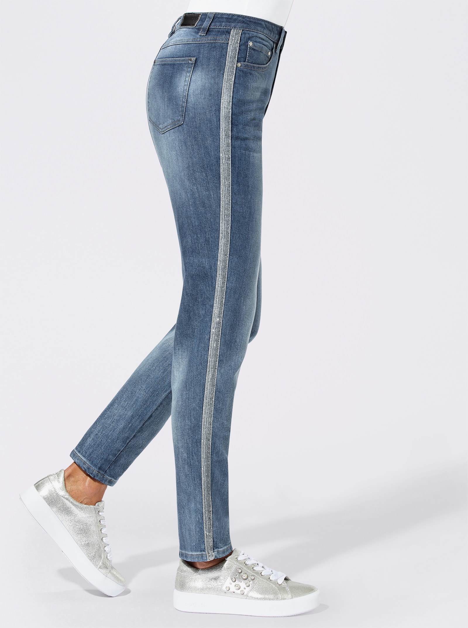 5-Pocket-Jeans mit streckenden Galonstreifen - blue-stone-washed