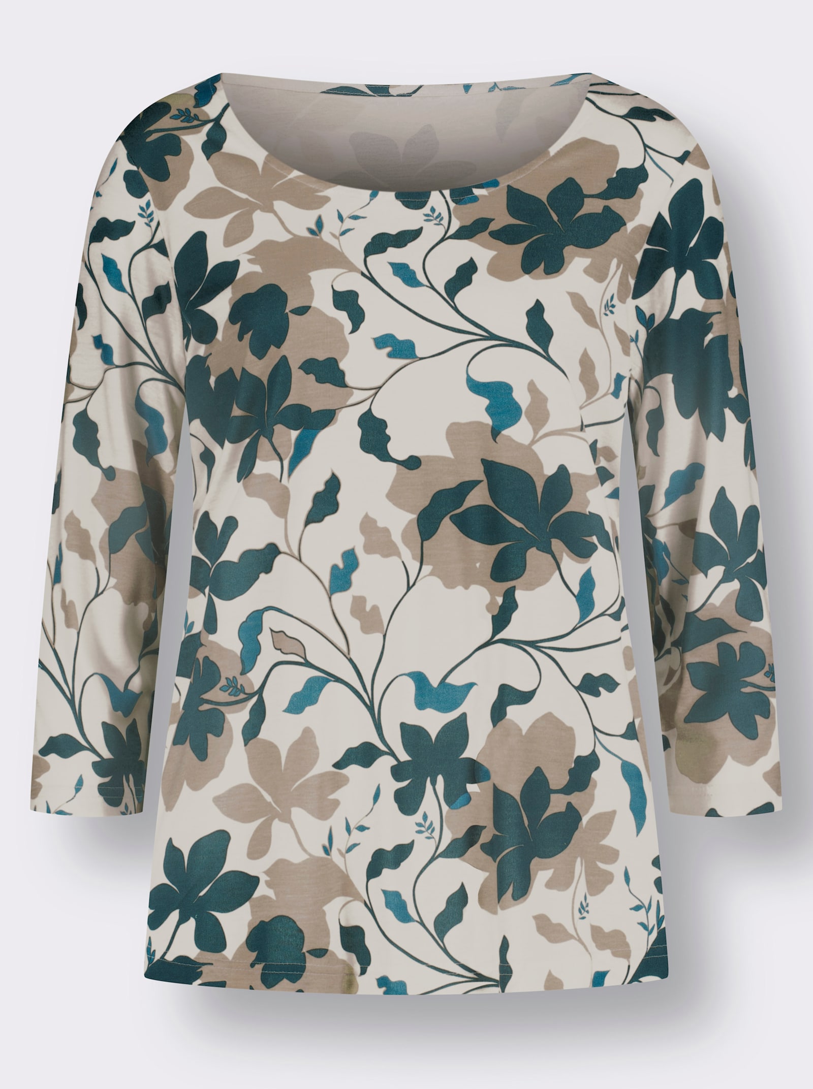 Tričko s kulatým výstřihem z čisté viskózy - champagner-petrol-bedruckt