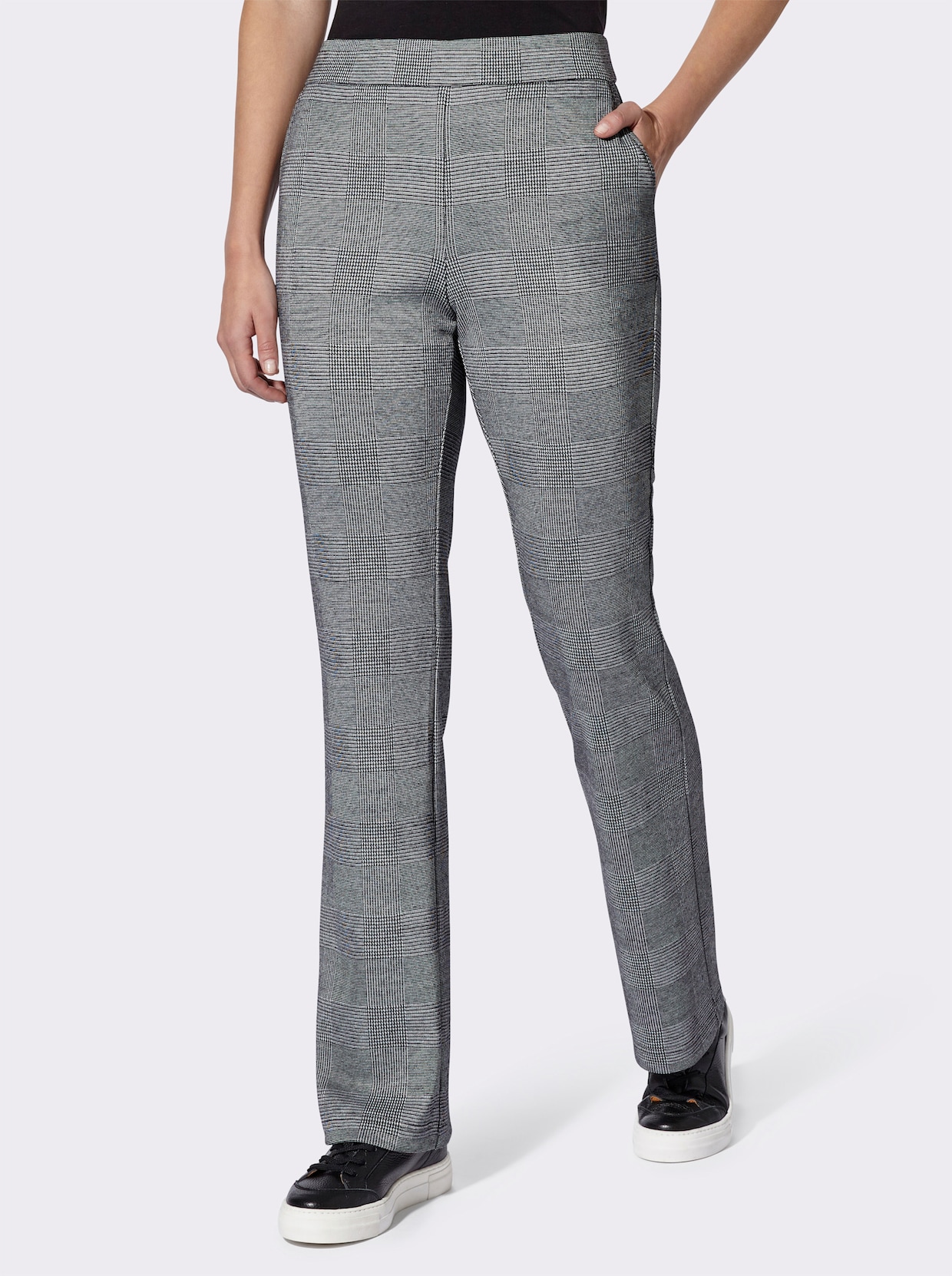 heine Jerseybroek - zwart/ecru geruit