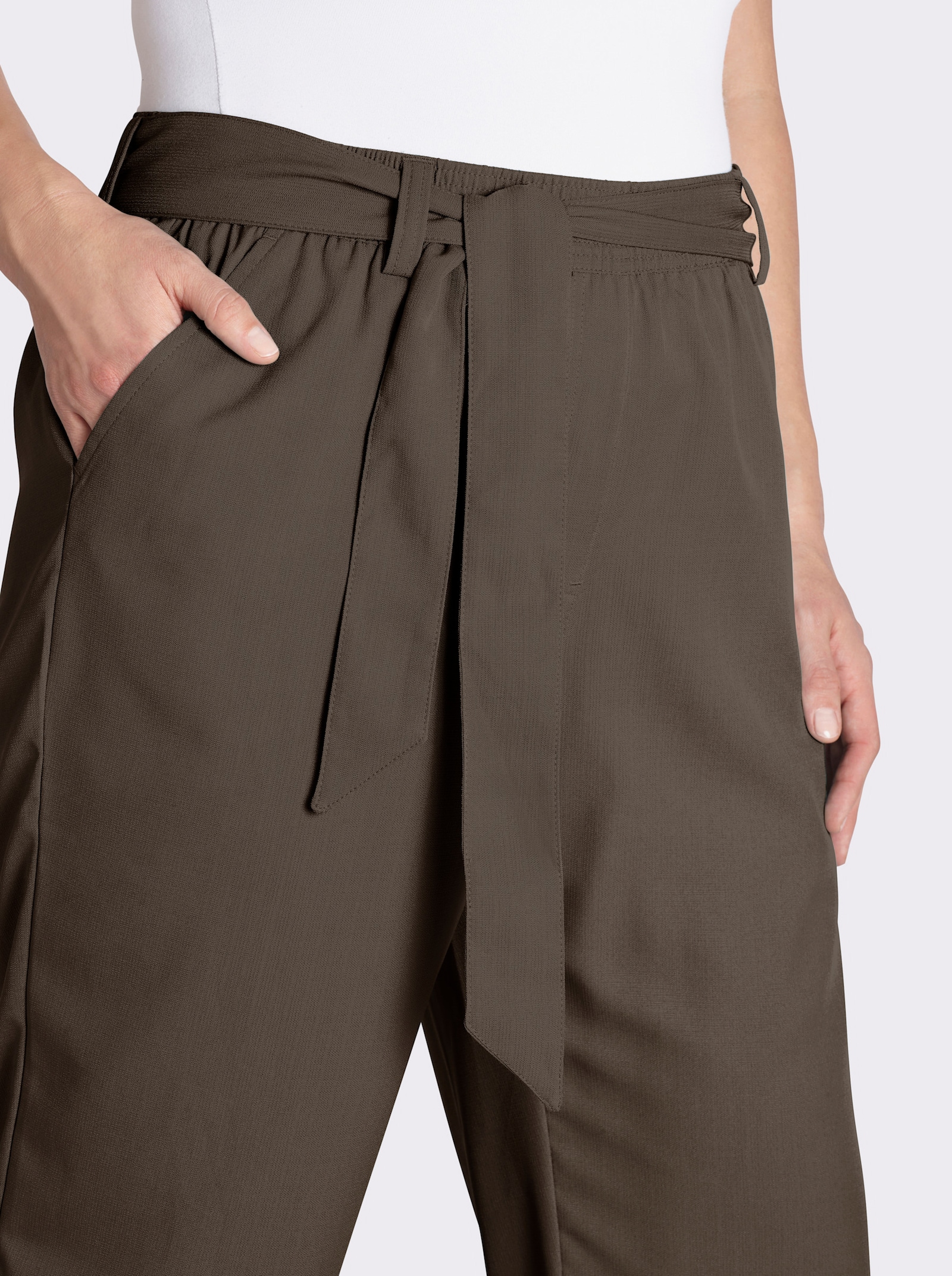 Palazzohose mit Bindegürtel - khaki
