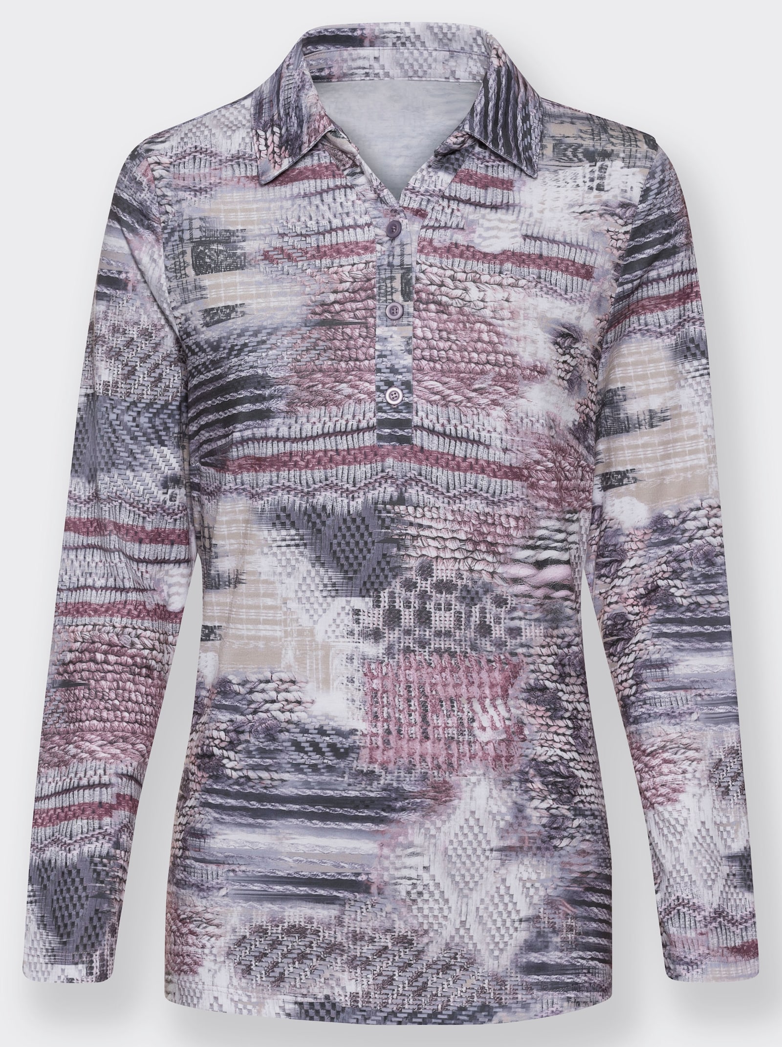 Poloshirt mit langen Ärmeln - mauve-anthrazit-bedruckt