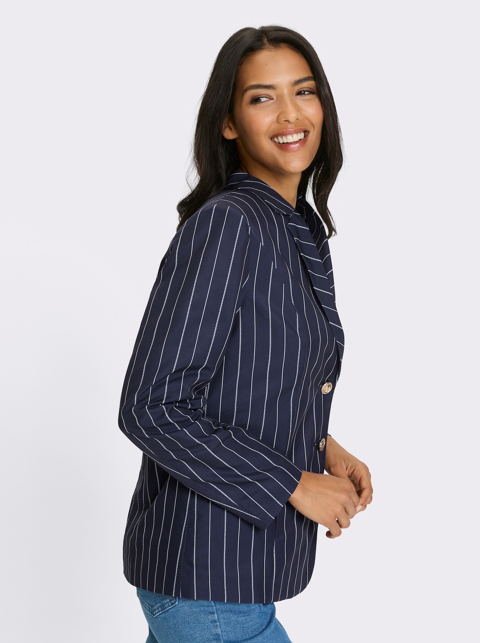 Blazer mit goldfarbenen Schmuckknöpfen - marine-weiss-gestreift