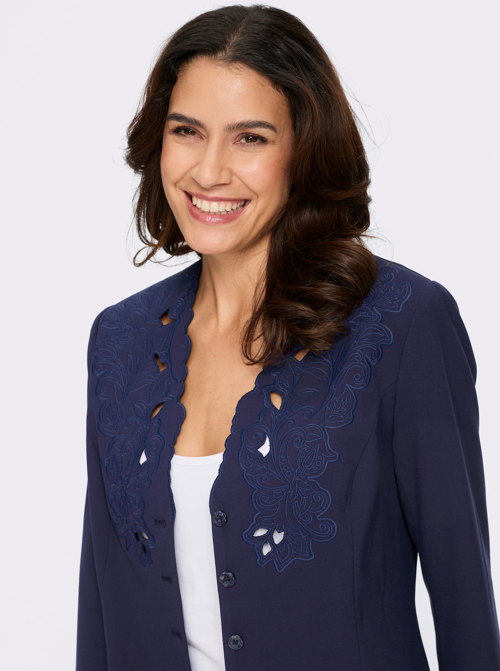 Longblazer mit Stickerei - marine