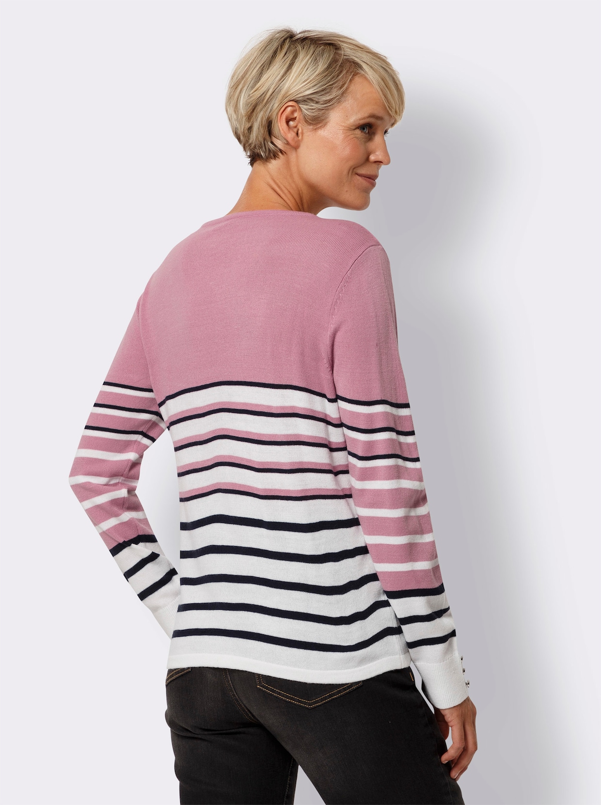 Gestreepte pullover - oudroze/ecru gestreept