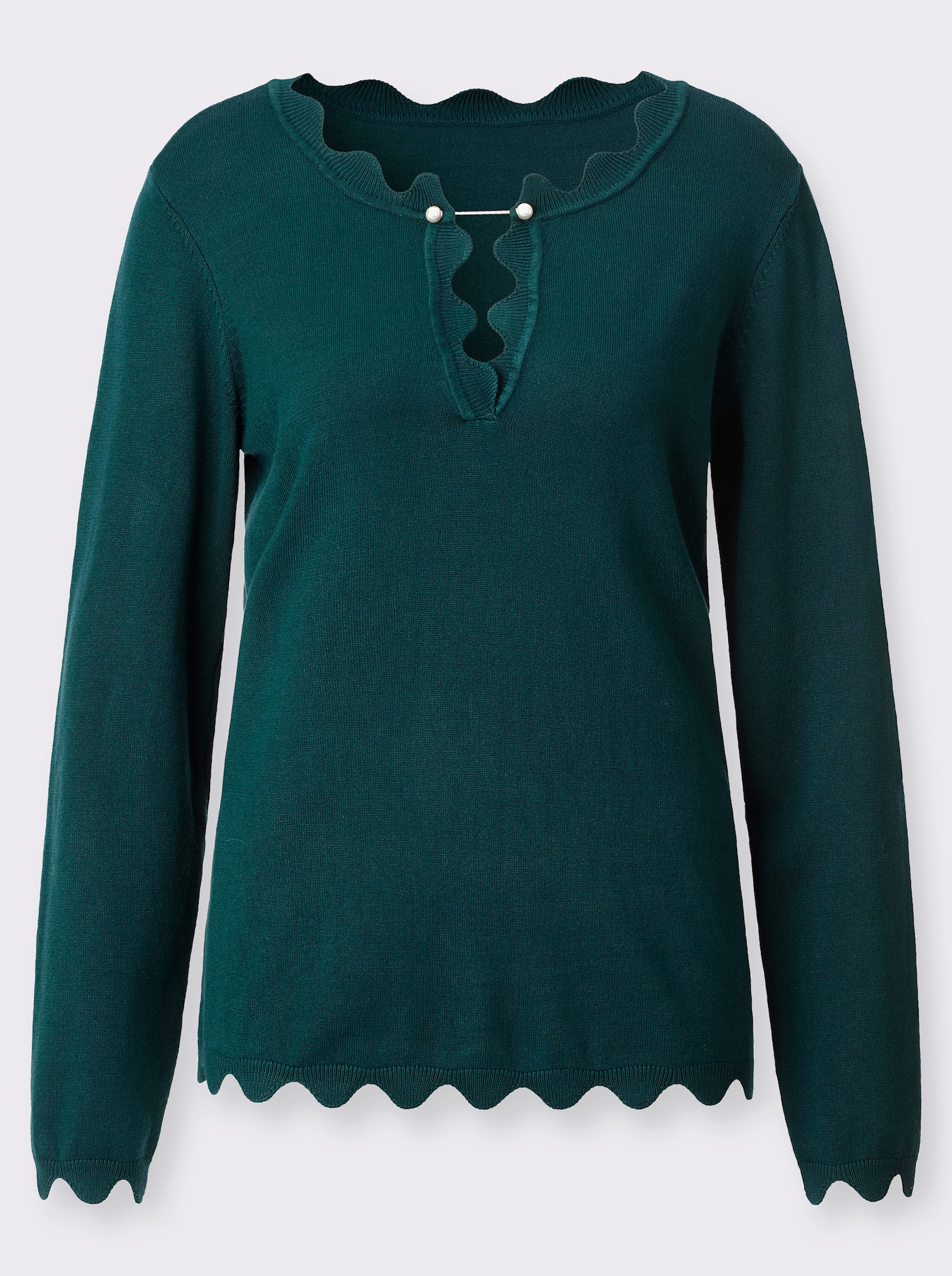 Pullover mit Zierperlen am Ausschnitt - petrol