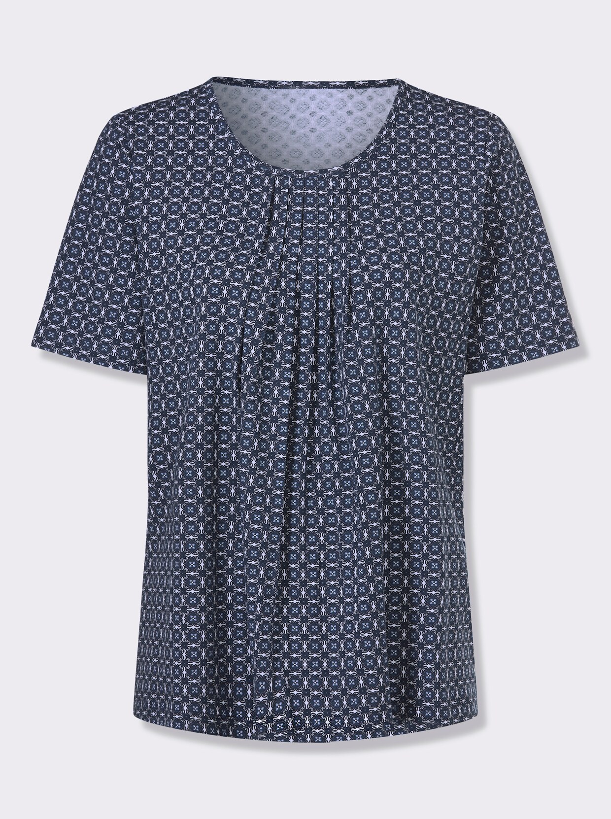 Kurzarmshirt - dunkelblau-weiß-bedruckt