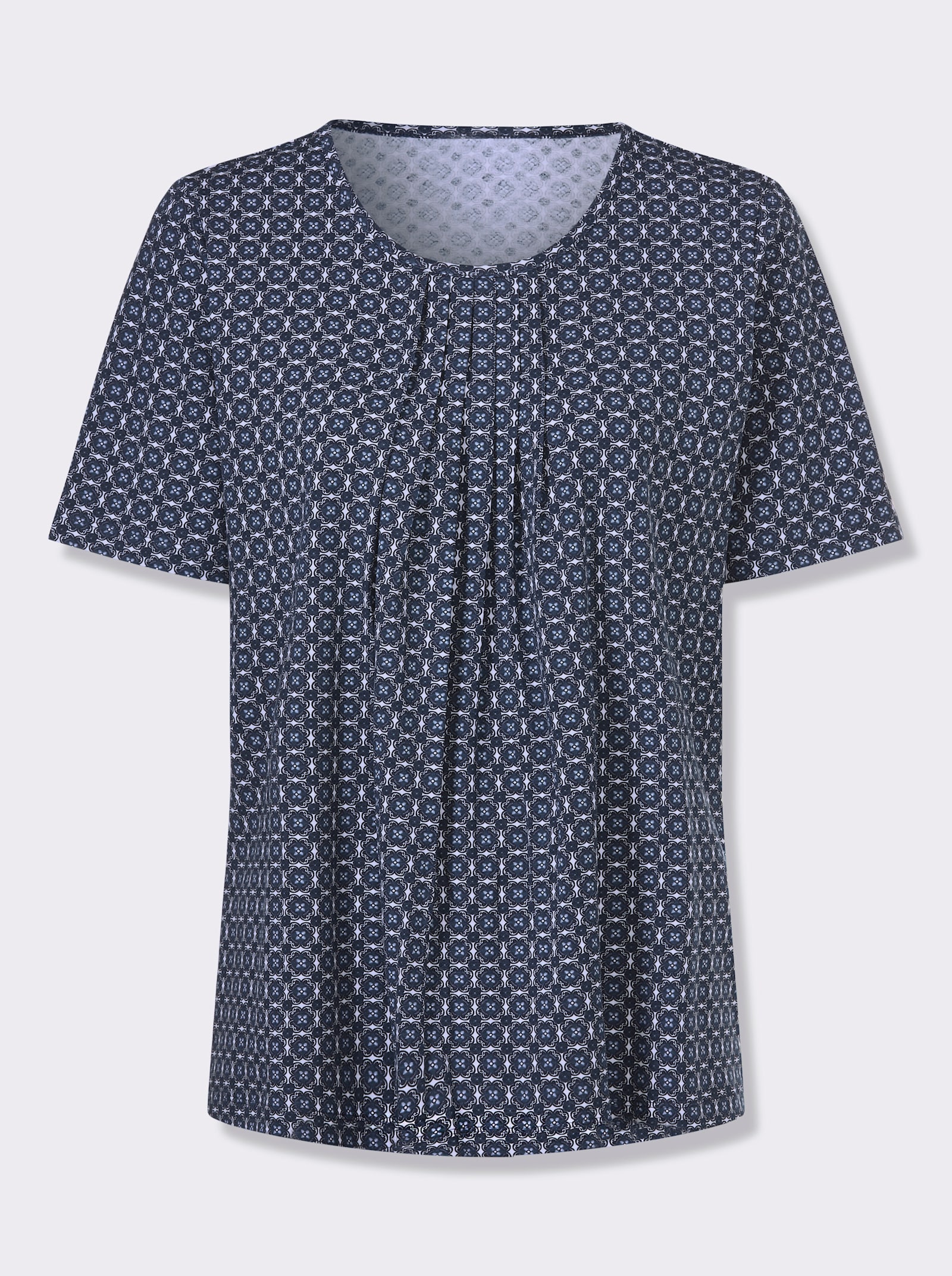 Tričko, krátke rukávy, zámiky - Tmavomodro-biela potlač