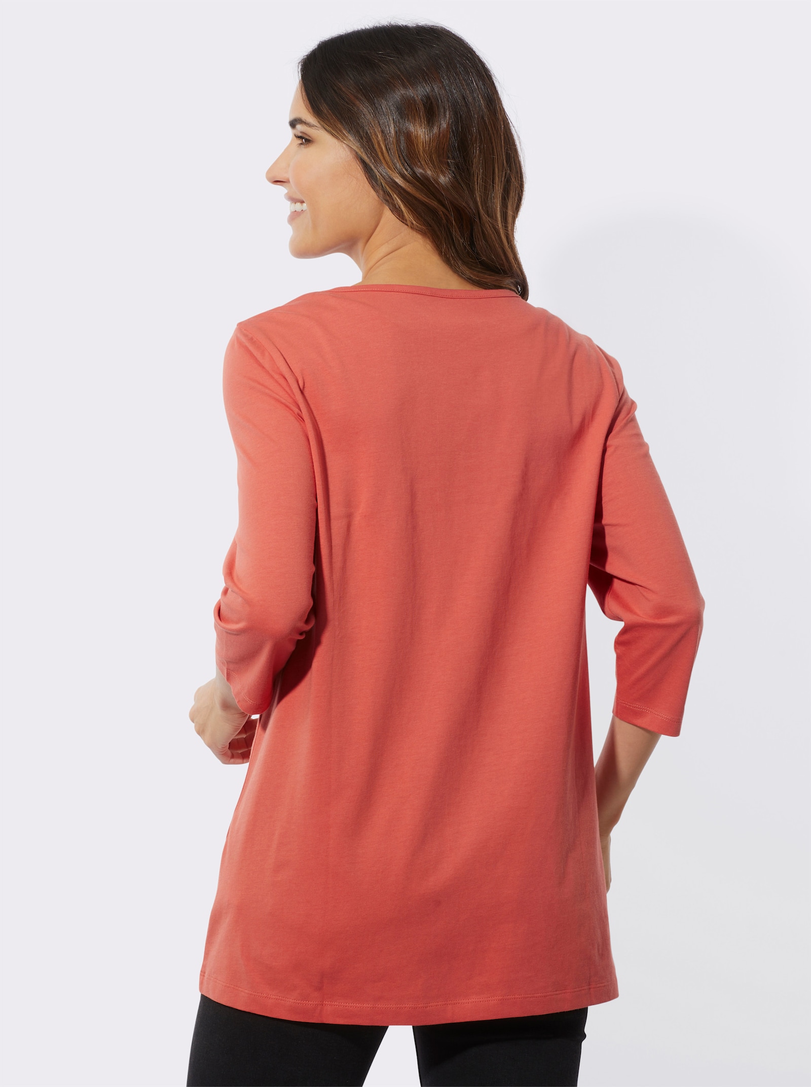 Lang shirt met hartmotief - terra/chocolade