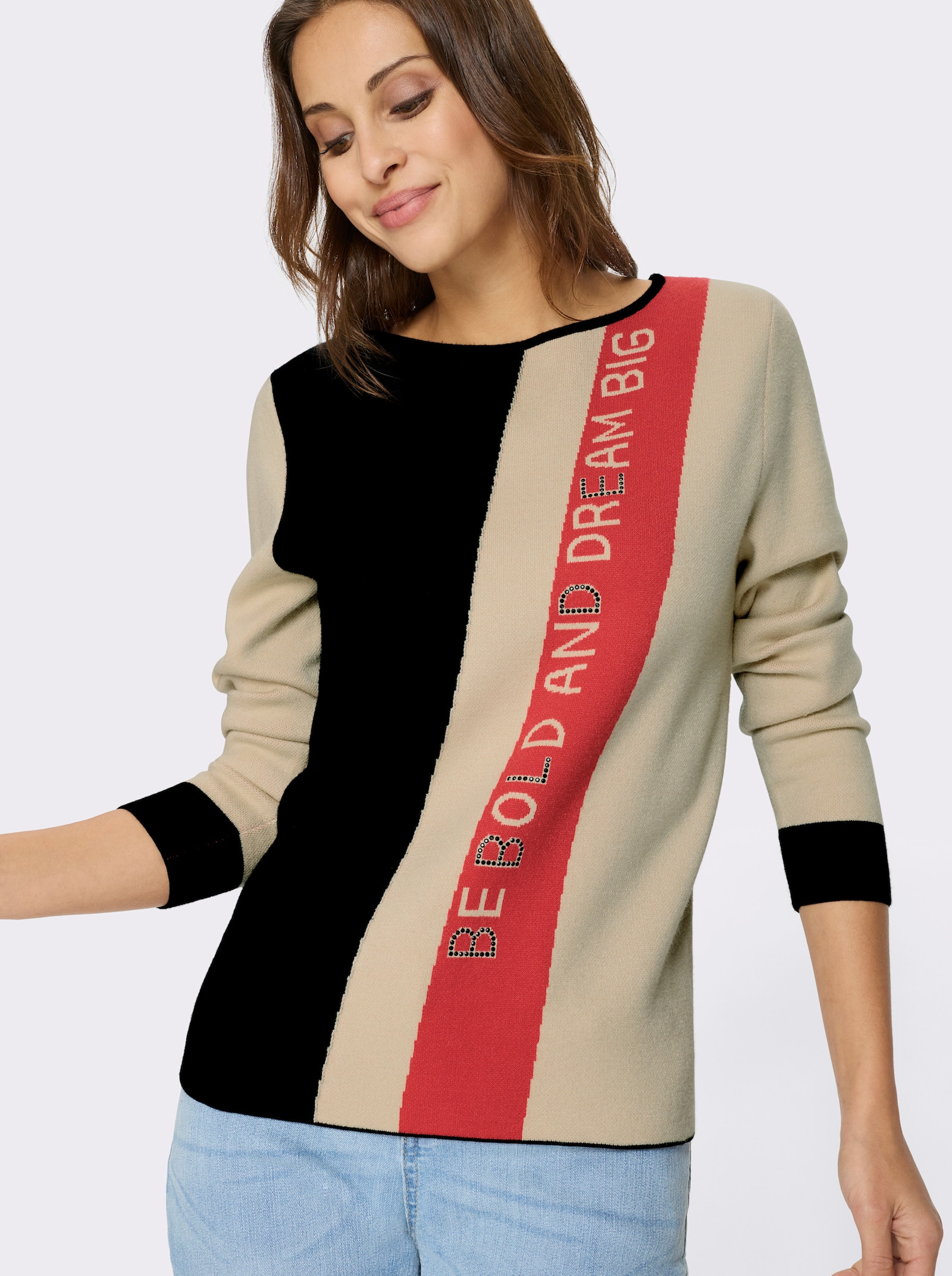 Pull à manches longues avec dos uni - noir-sable à motifs