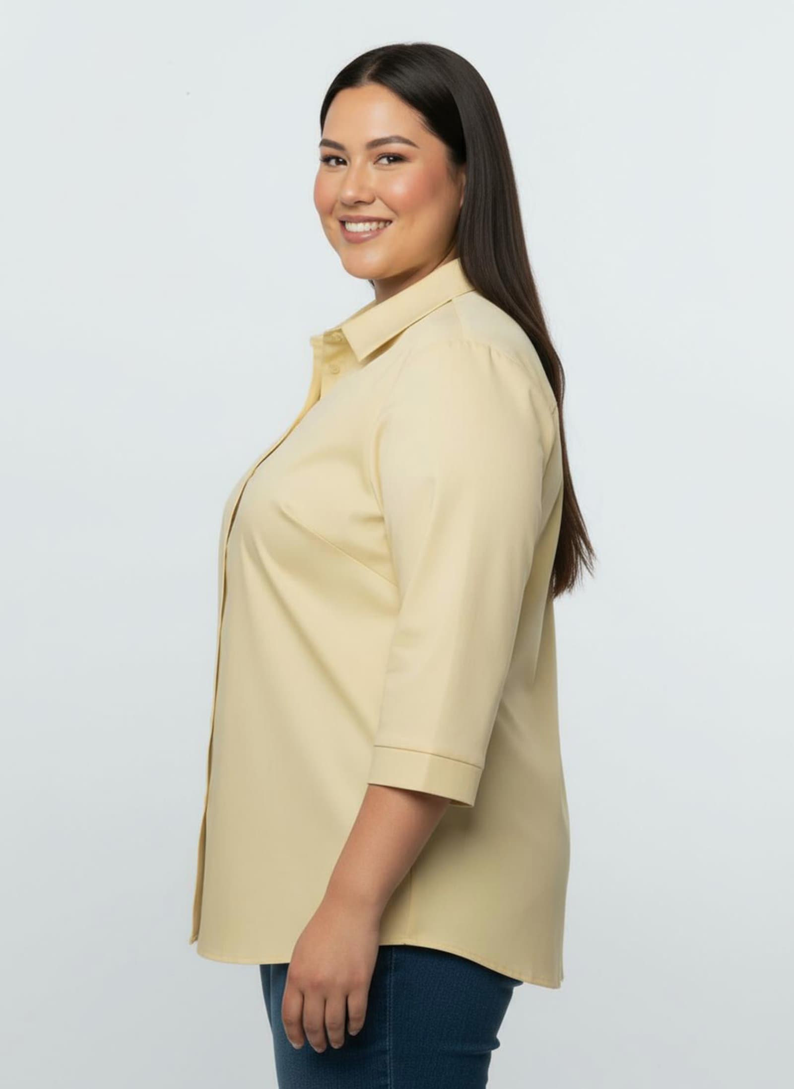 Hemdbluse mit 3/4-Ärmeln - vanillegelb