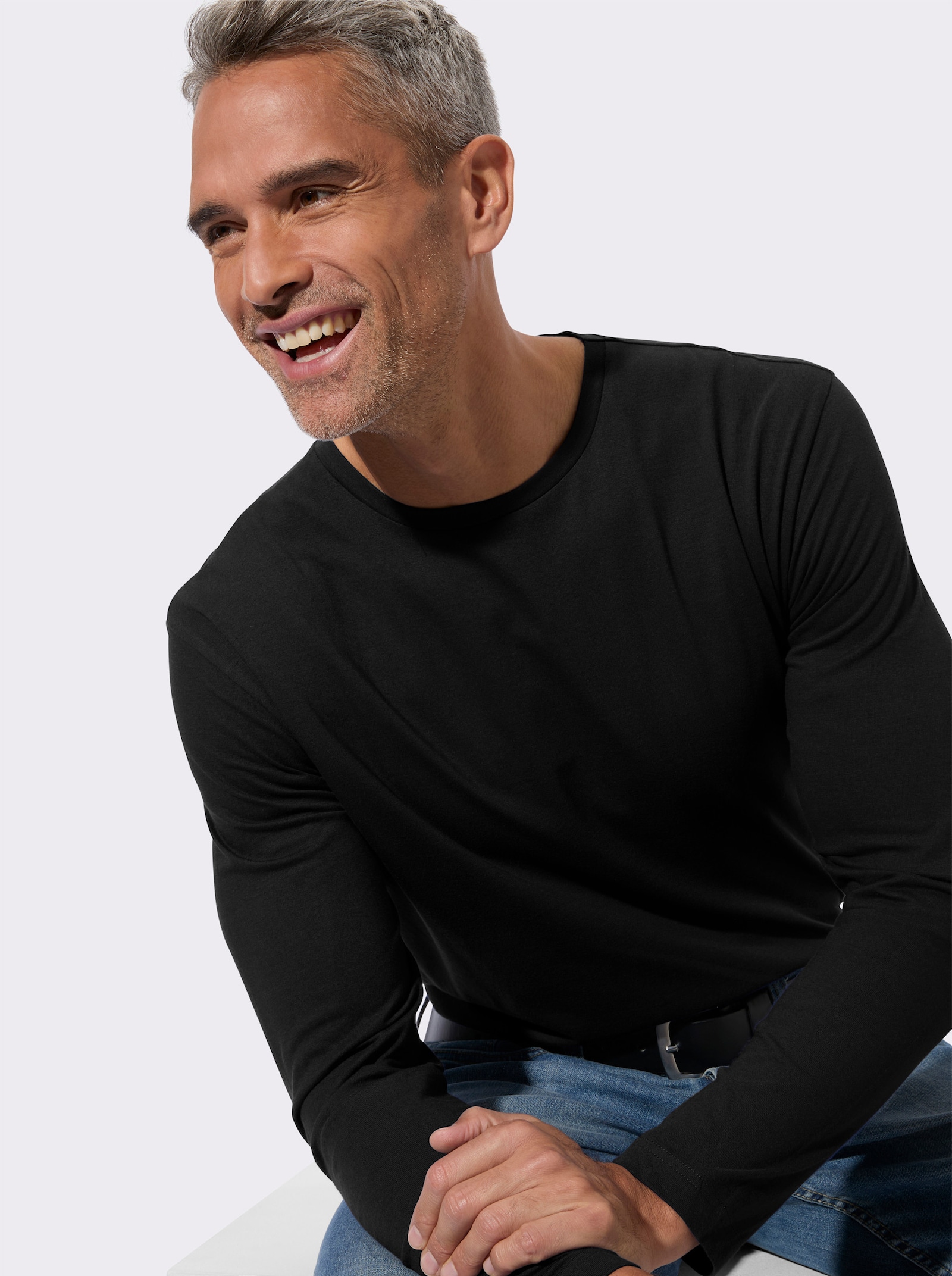 Langarmshirt aus reiner Baumwolle - schwarz