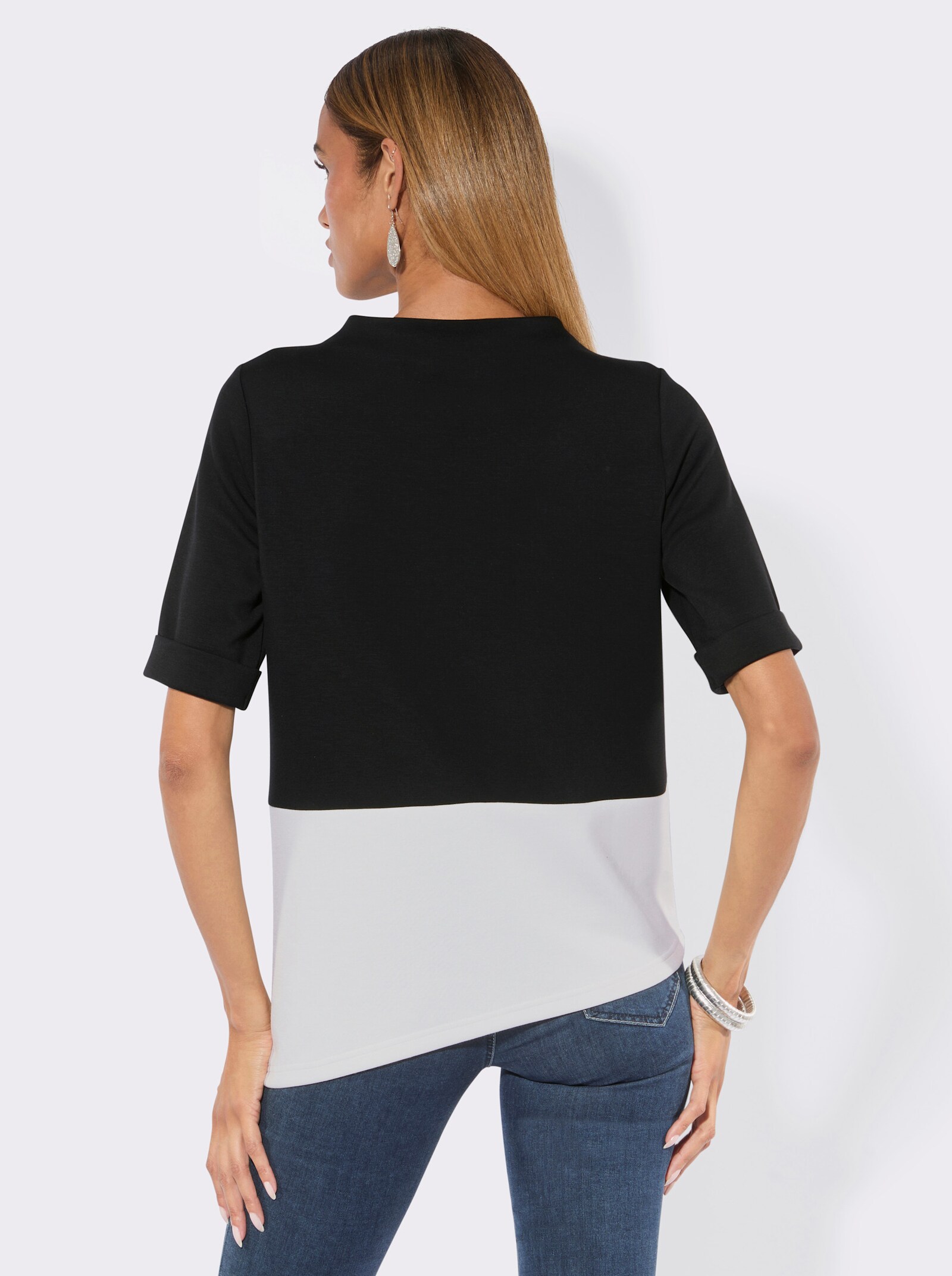 Sweatshirt mit Kelchkragen - schwarz-ecru