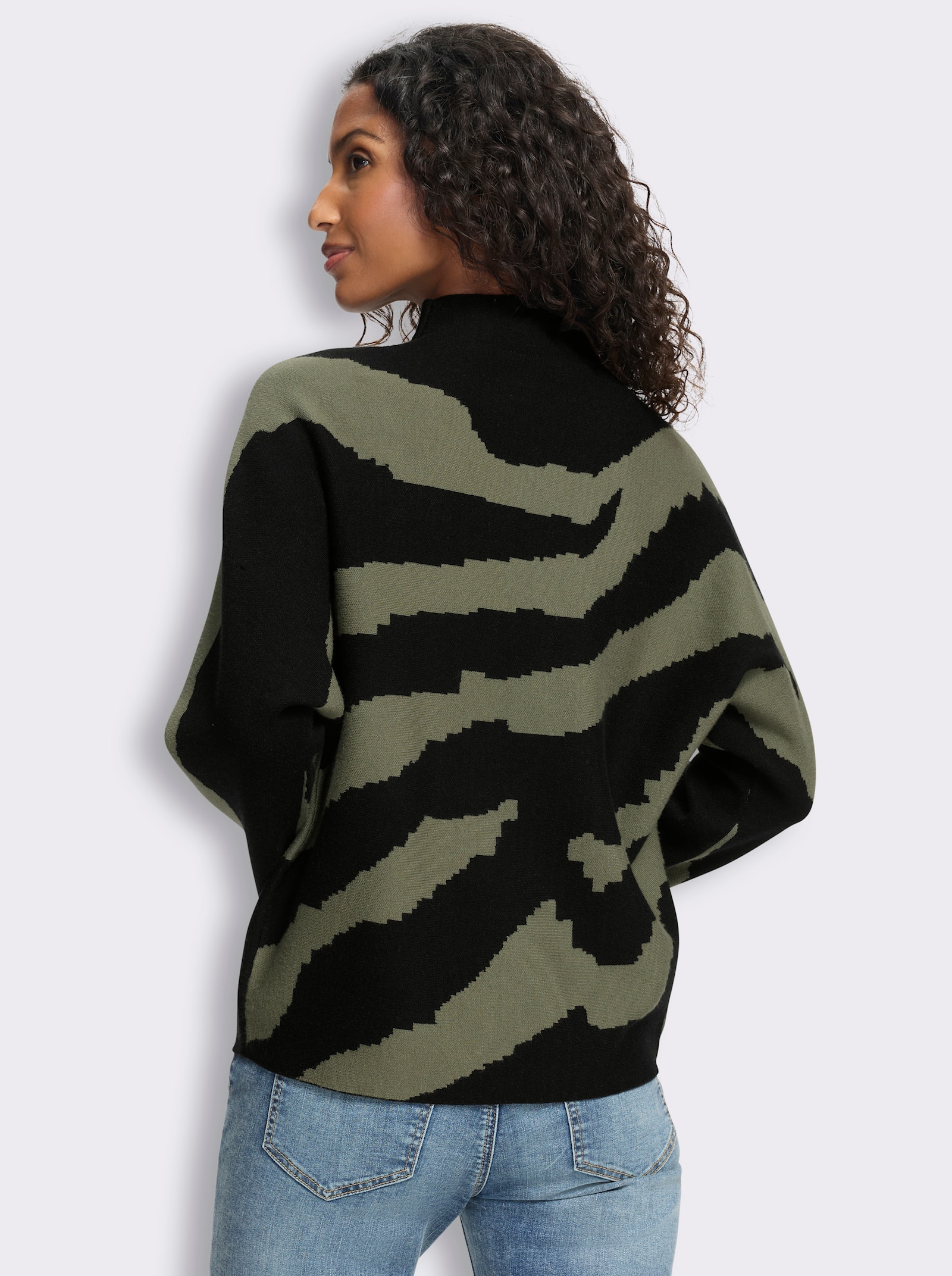 heine Pullover mit Zebramuster - khaki-schwarz-gemustert