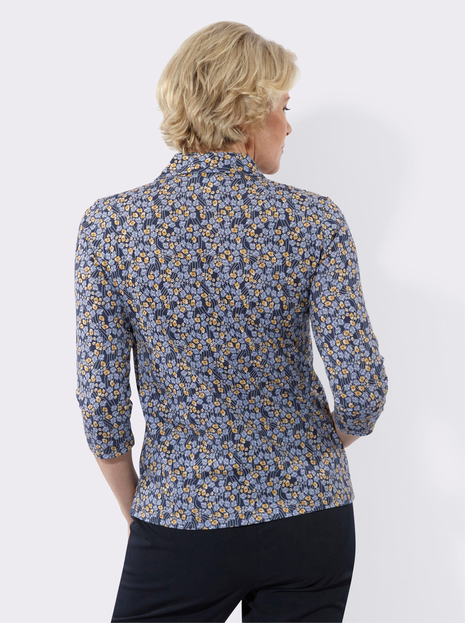 Poloshirt mit Glitzersteinchen - marine-vanille-bedruckt