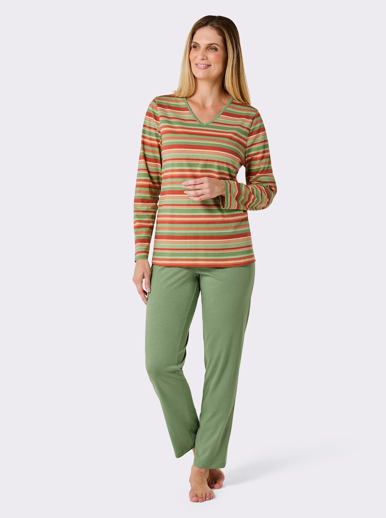 wäschepur Pyjama - eucalyptus/terra gestreept
