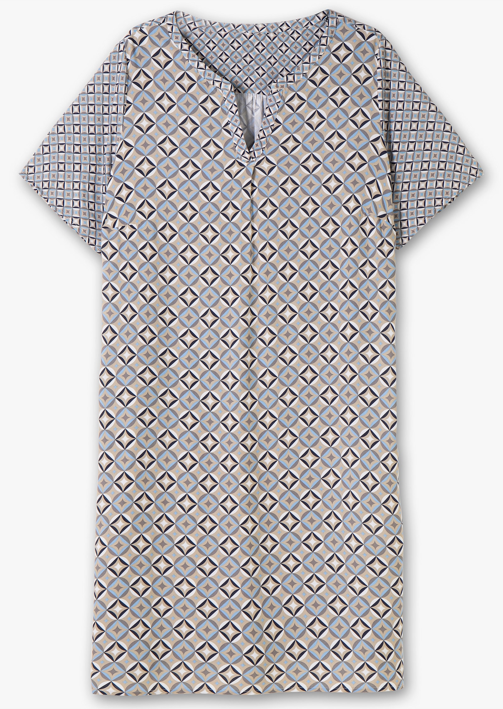 Tunikakleid mit halblangen Ärmeln - dunkeltaupe-marine-bedruckt