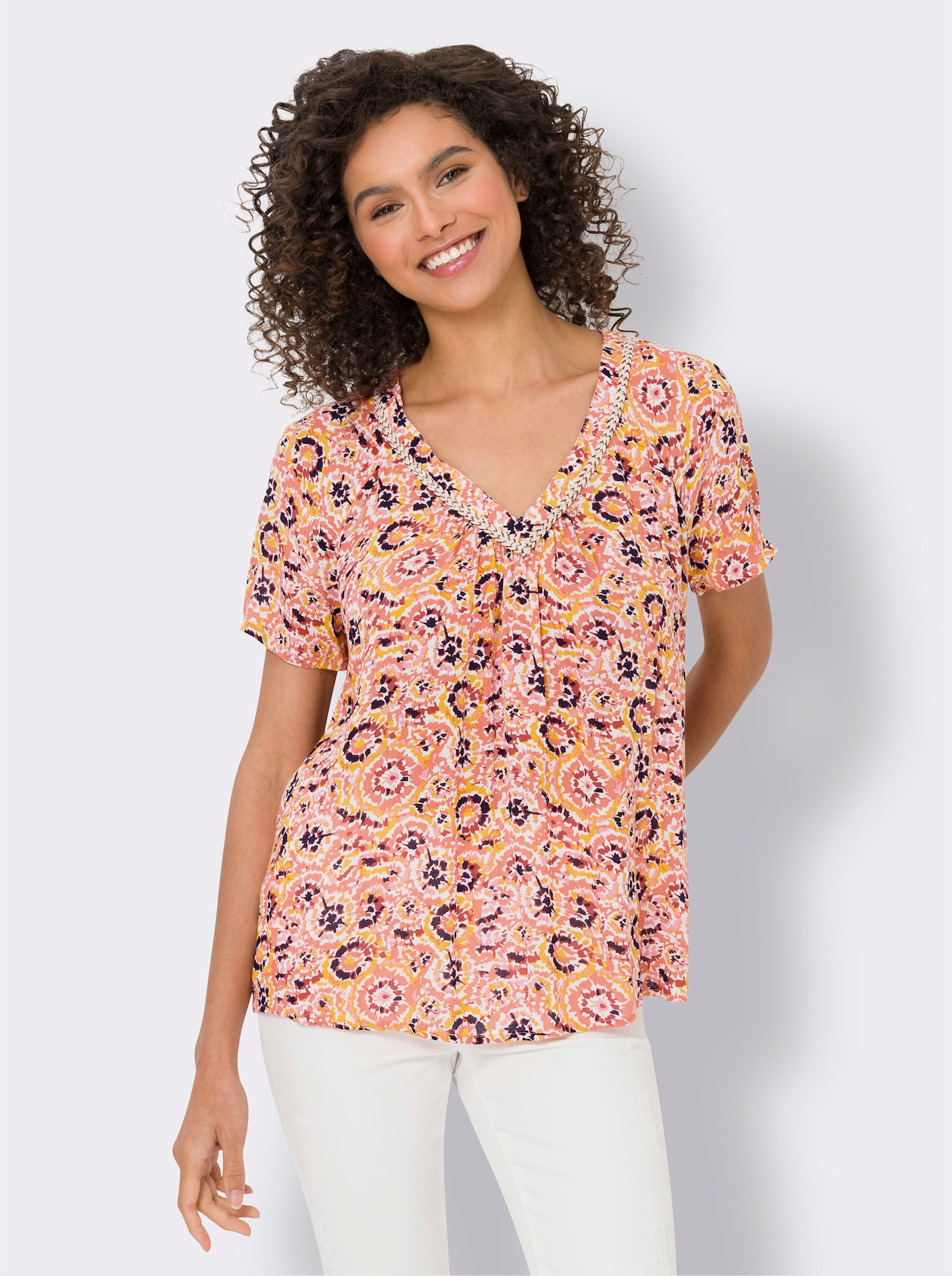 heine Druckbluse nur Ethno-Print - papaya-marine-bedruckt