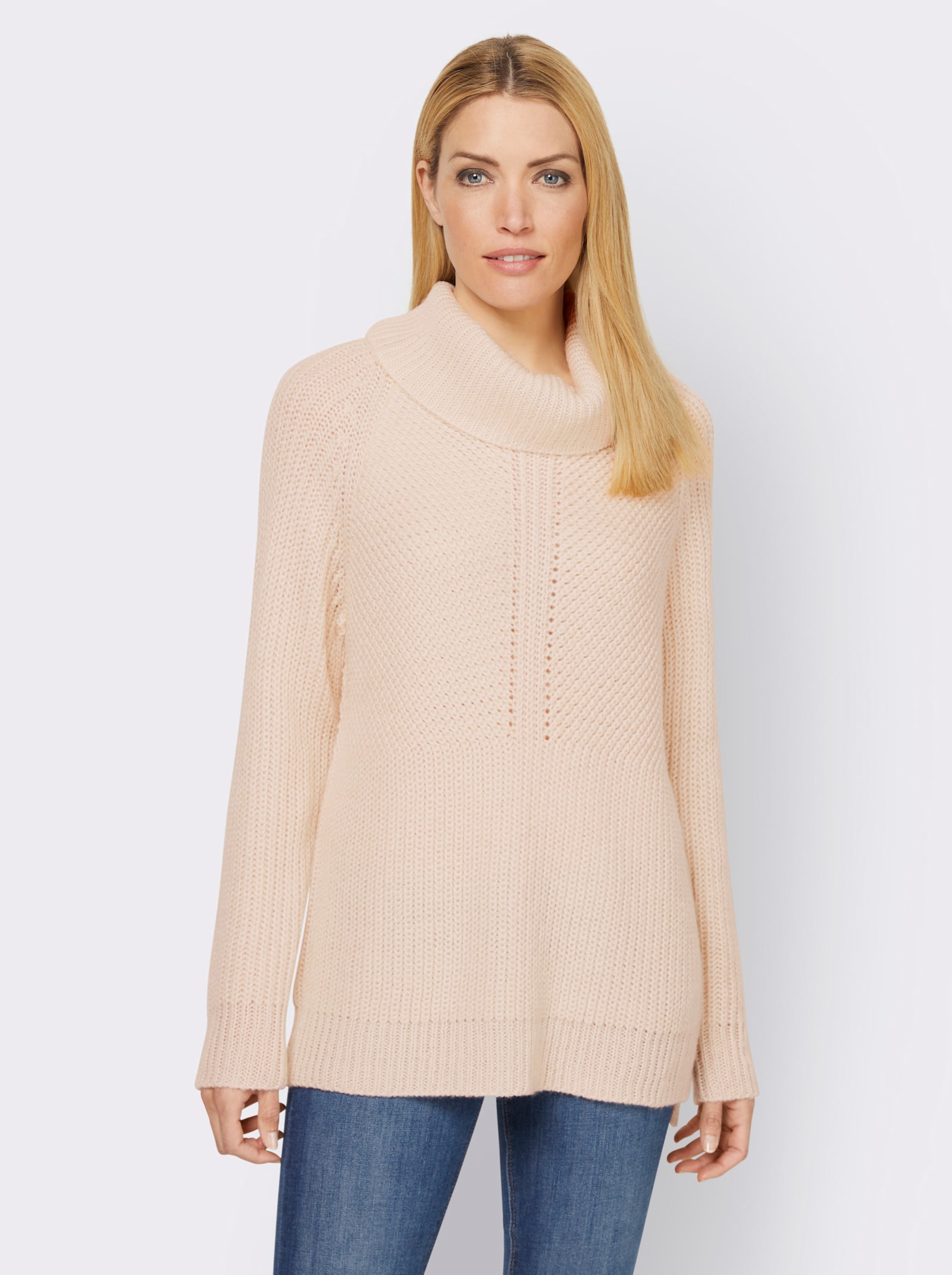 heine Rollkragenpullover mit aufwendigem Strickmuster - champagner