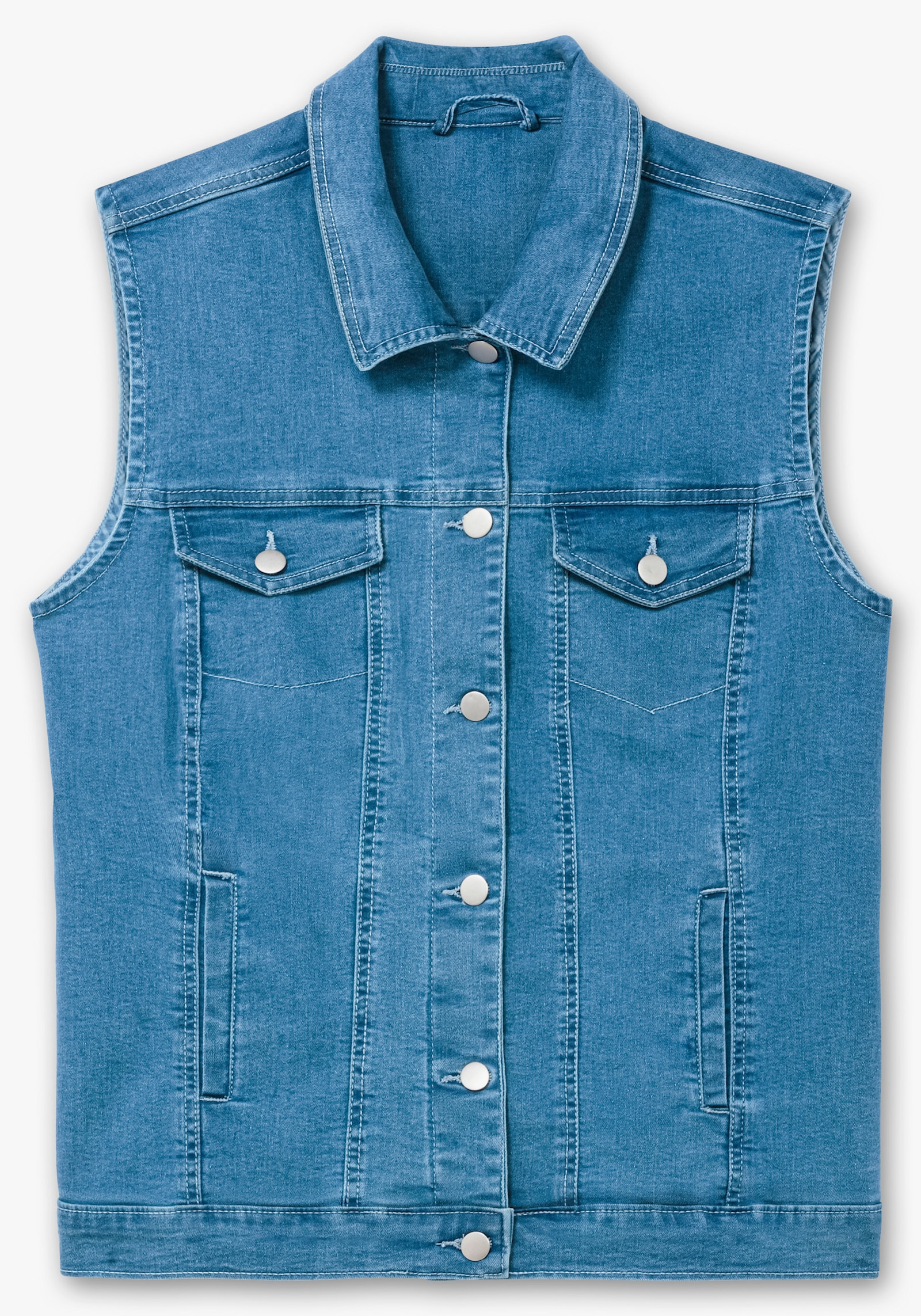 Jeansweste mit Pattentaschen, aufgesetzt - blue-bleached