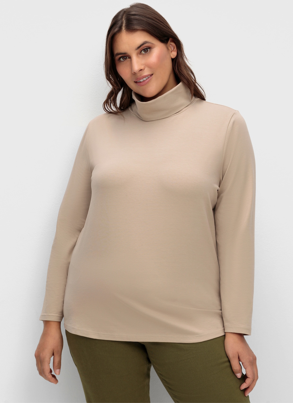 Rollkragenshirt mit langen Ärmeln - sesam