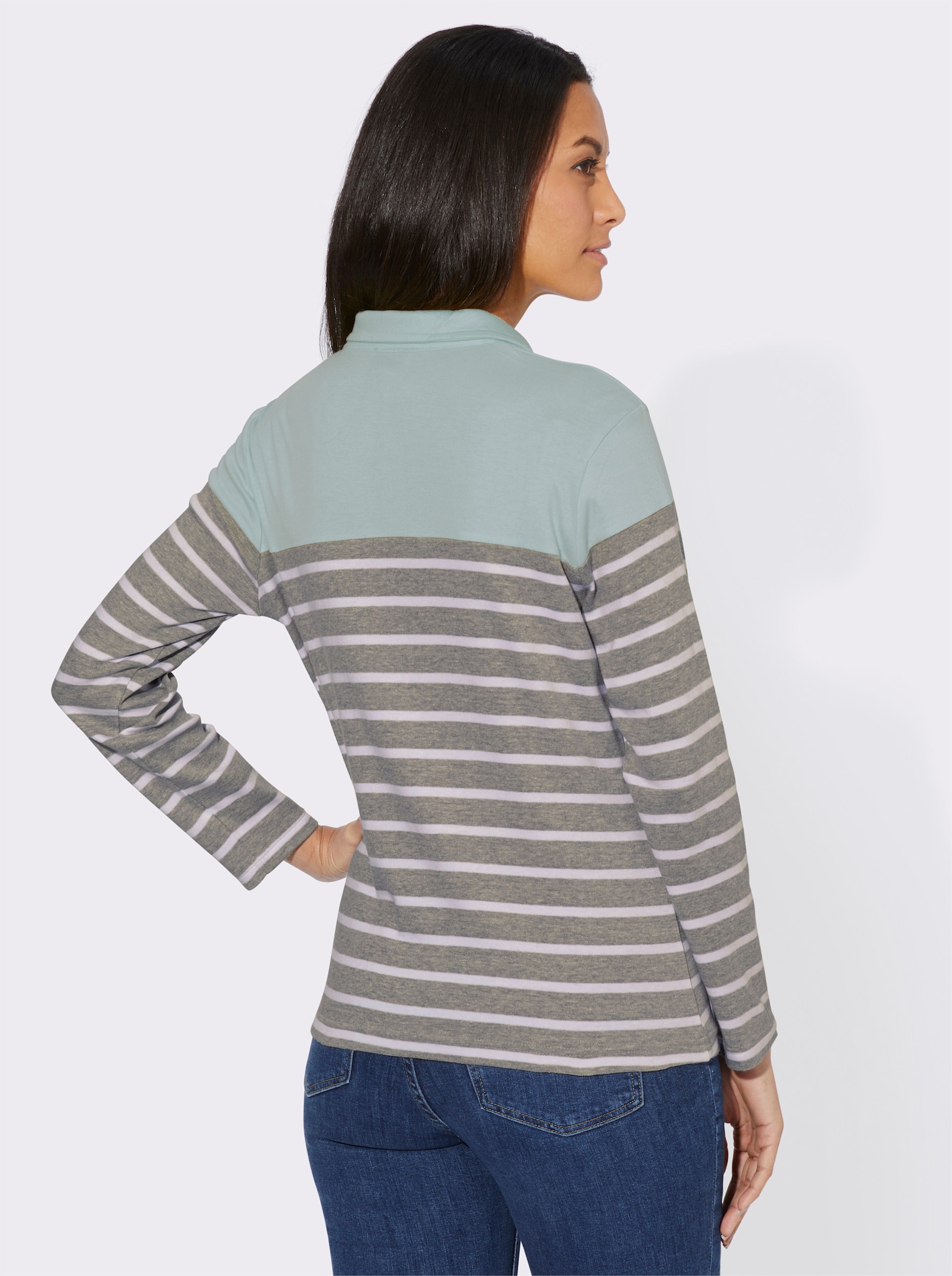 Sweatshirt in Interlock-Qualität - mint-grau-gestreift