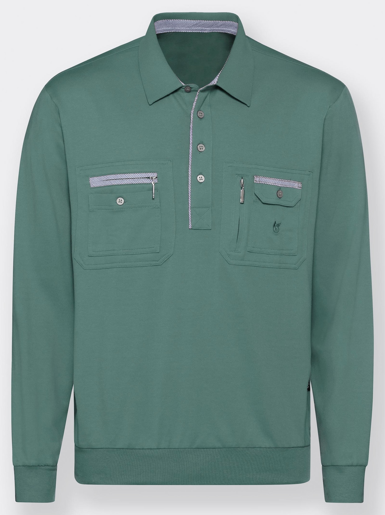 Hajo Langarm-Poloshirt - smaragdgrün
