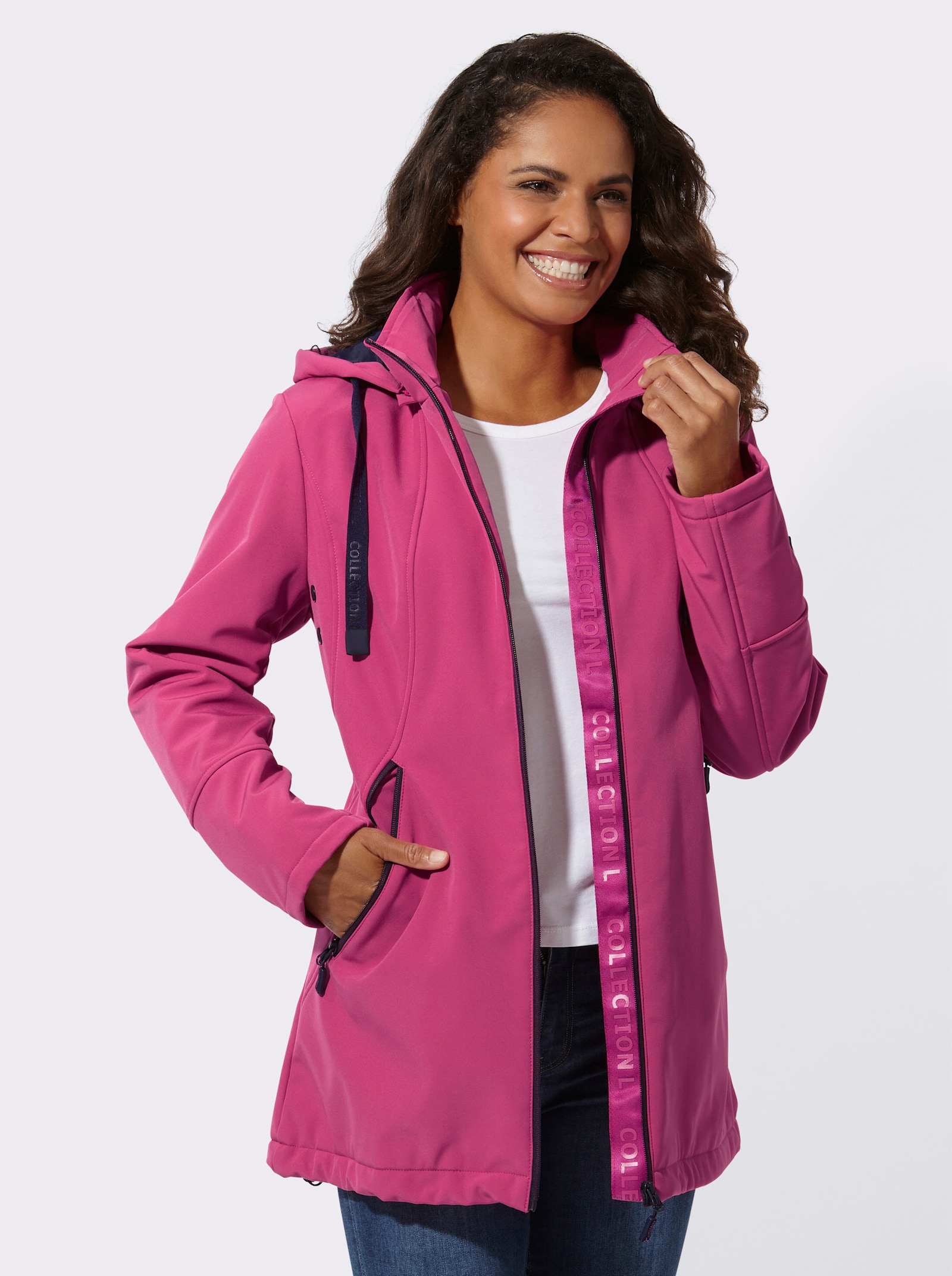 Softshelljacke mit kontrastfarbigem Futter - fuchsia
